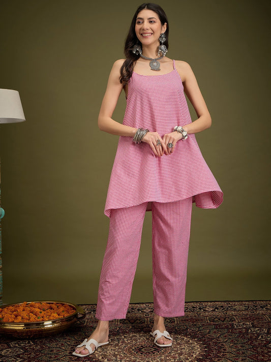 InWeave Pink Small Check Strappy Co Ord Set