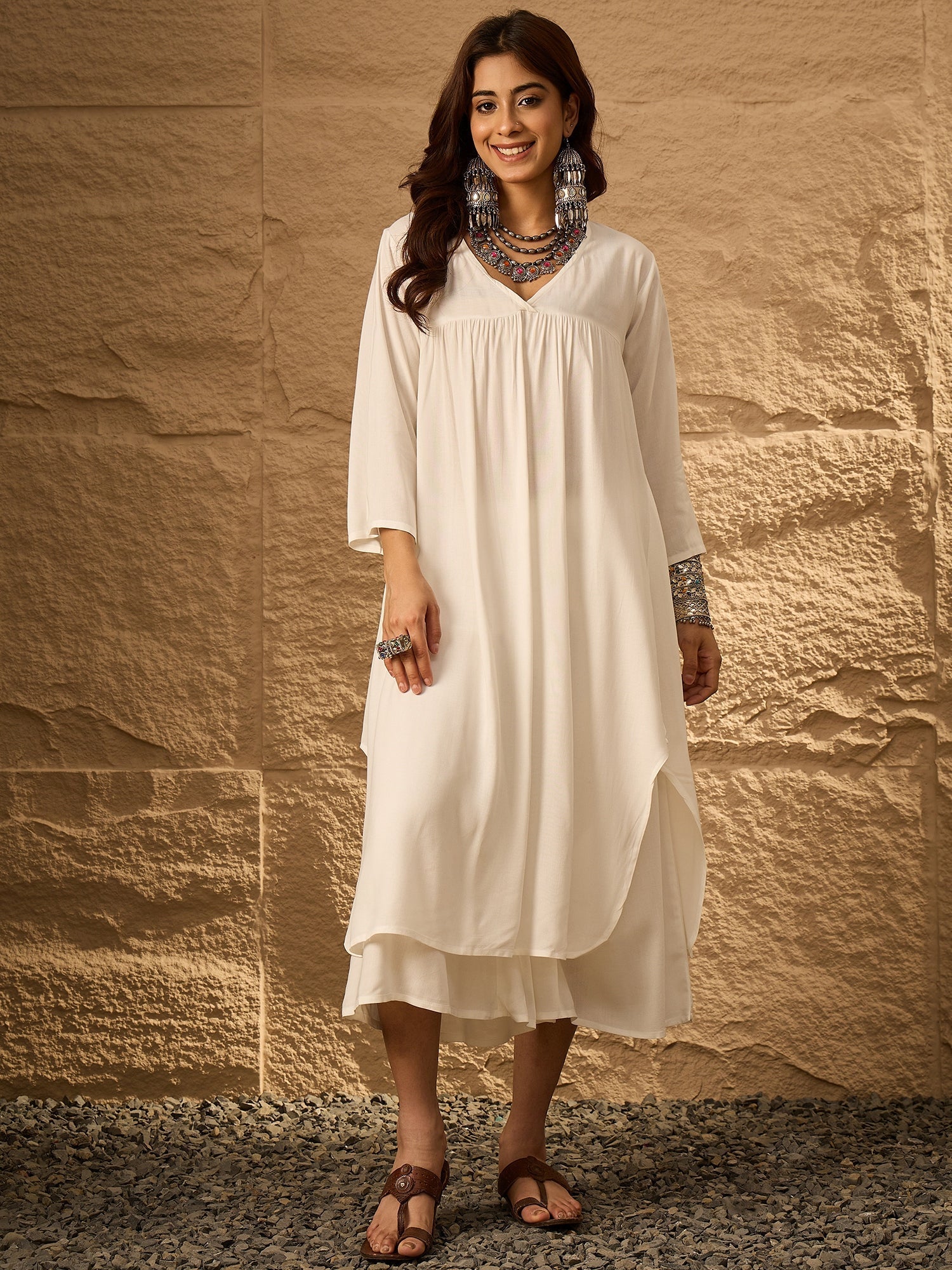 InWeave White Flared Kurta Palazzo Set | Grab2Buy