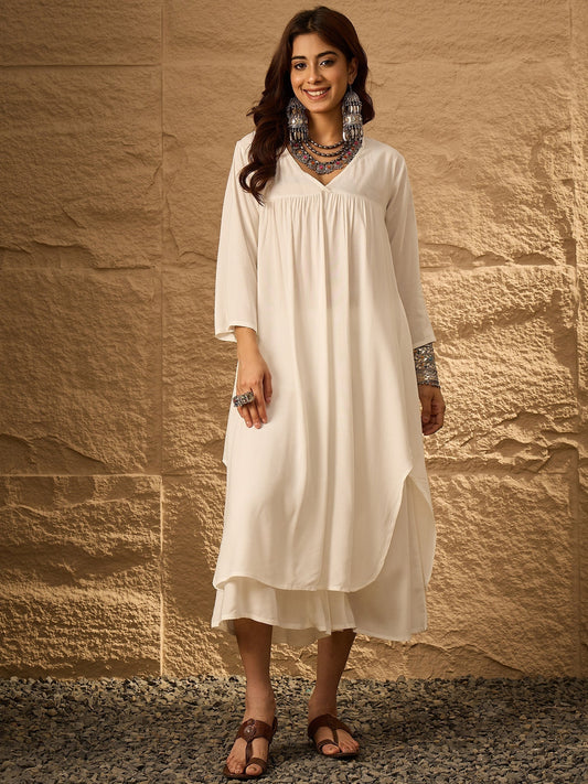 InWeave White Flared Kurta Palazzo Set | Grab2Buy