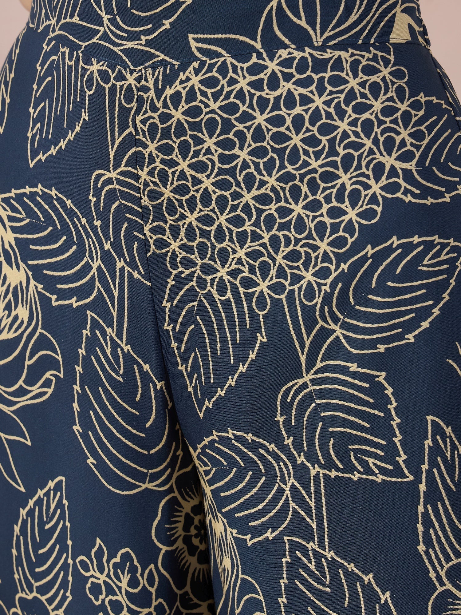 InWeave Peacock Teal Rose Leaf Mandarin Kurta Set 