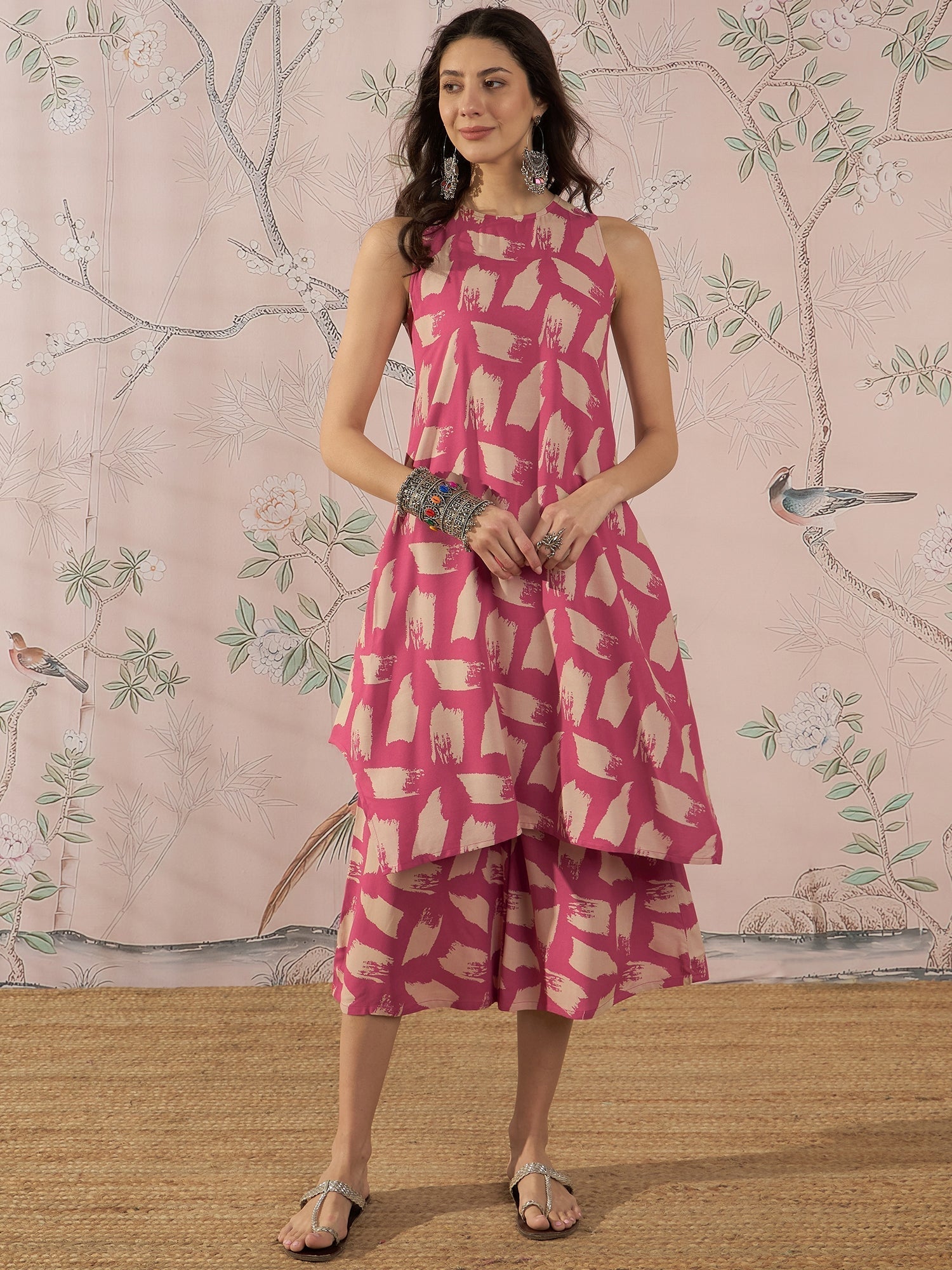 InWeave Punch Pink Beige Kurta Set 