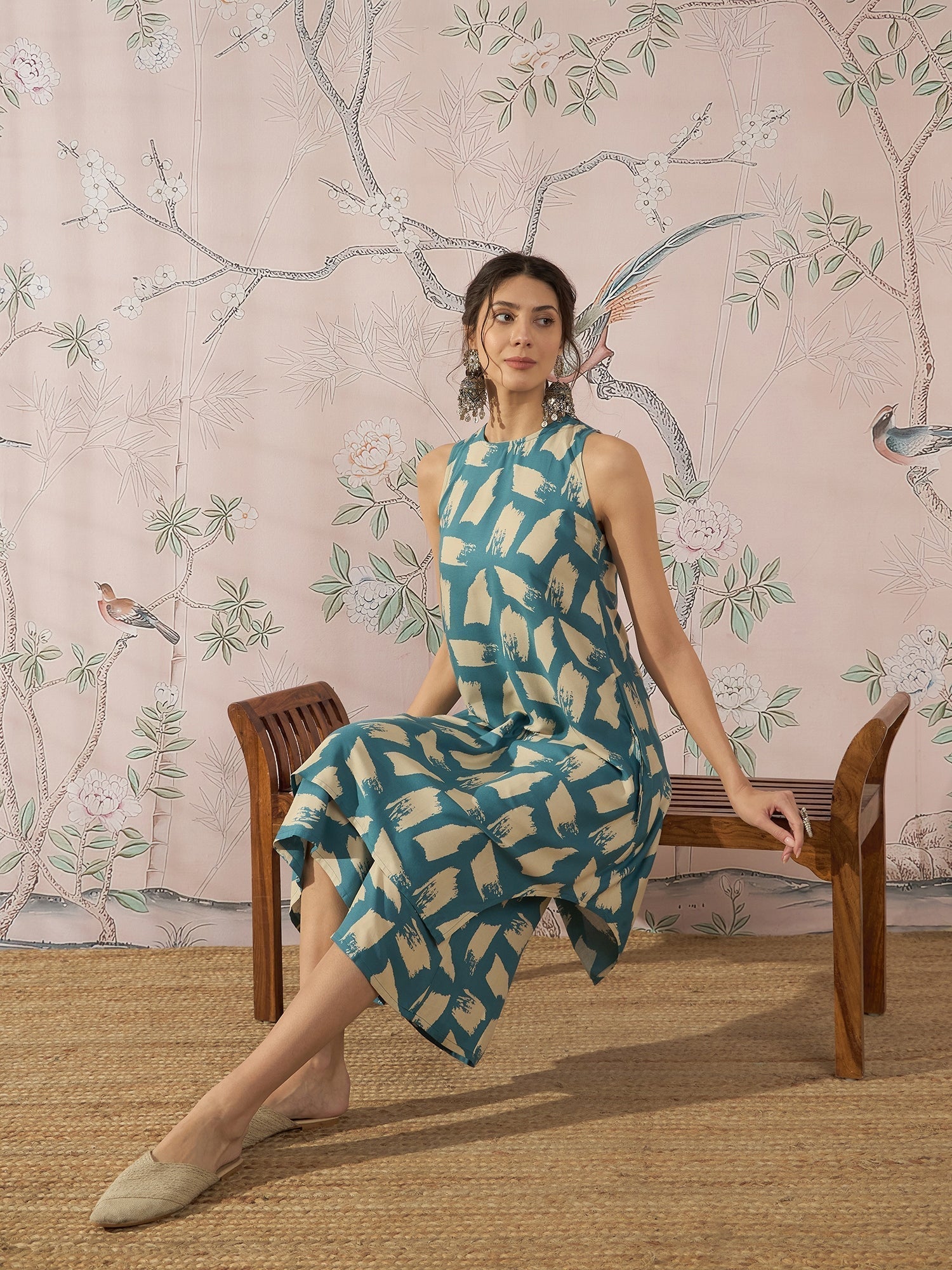 InWeave Marin Teal Beige Kurta Set 