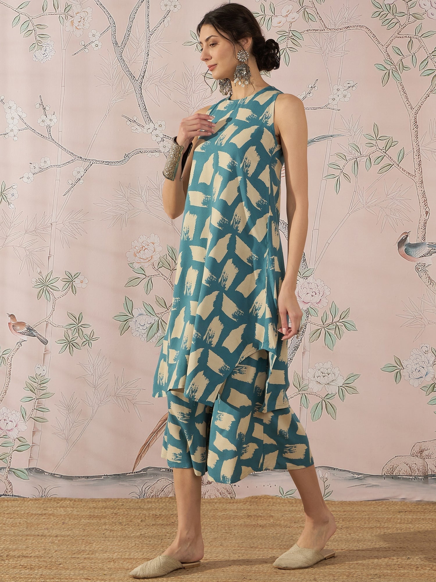 InWeave Marin Teal Beige Kurta Set 