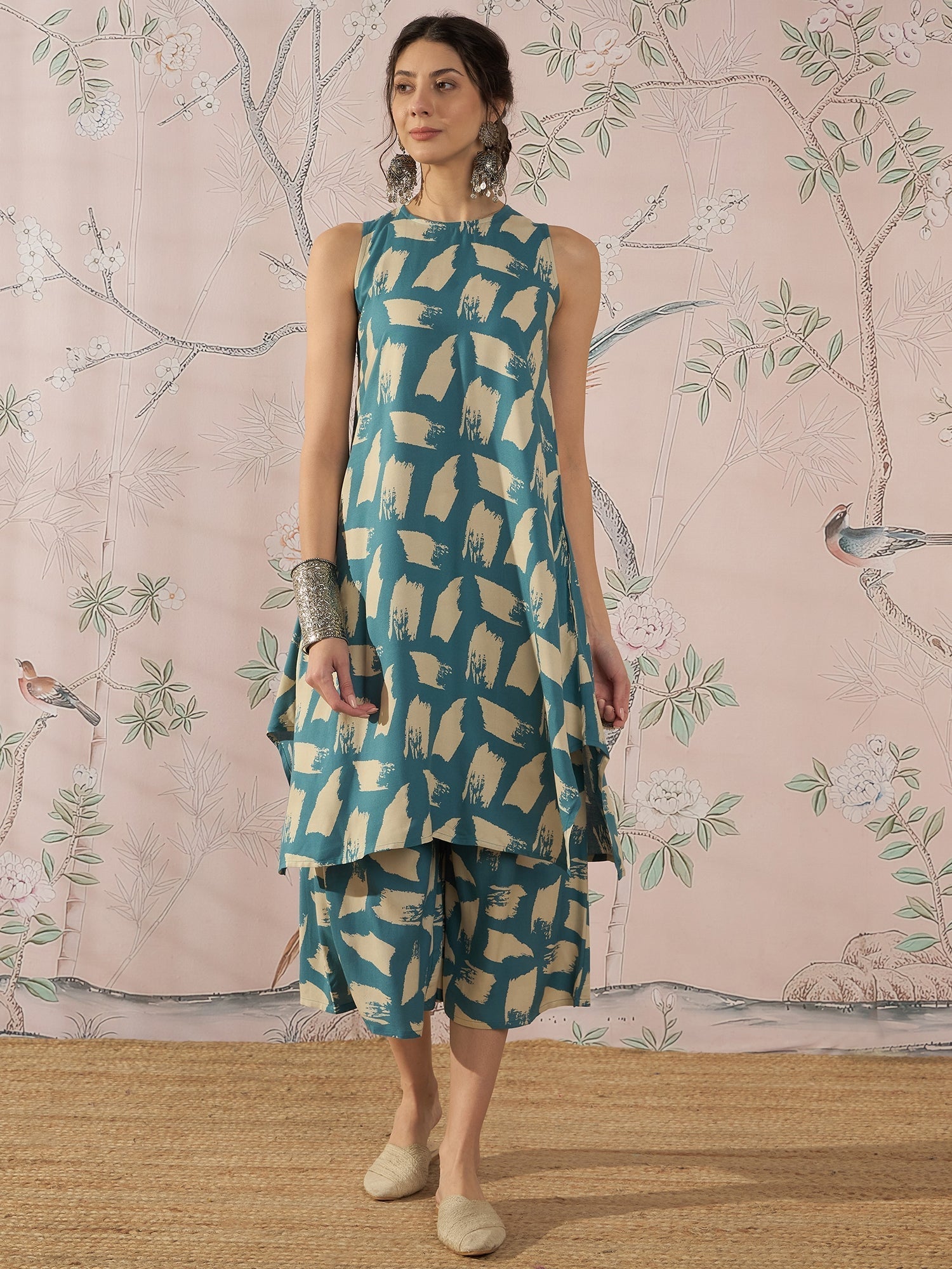 InWeave Marin Teal Beige Kurta Set 