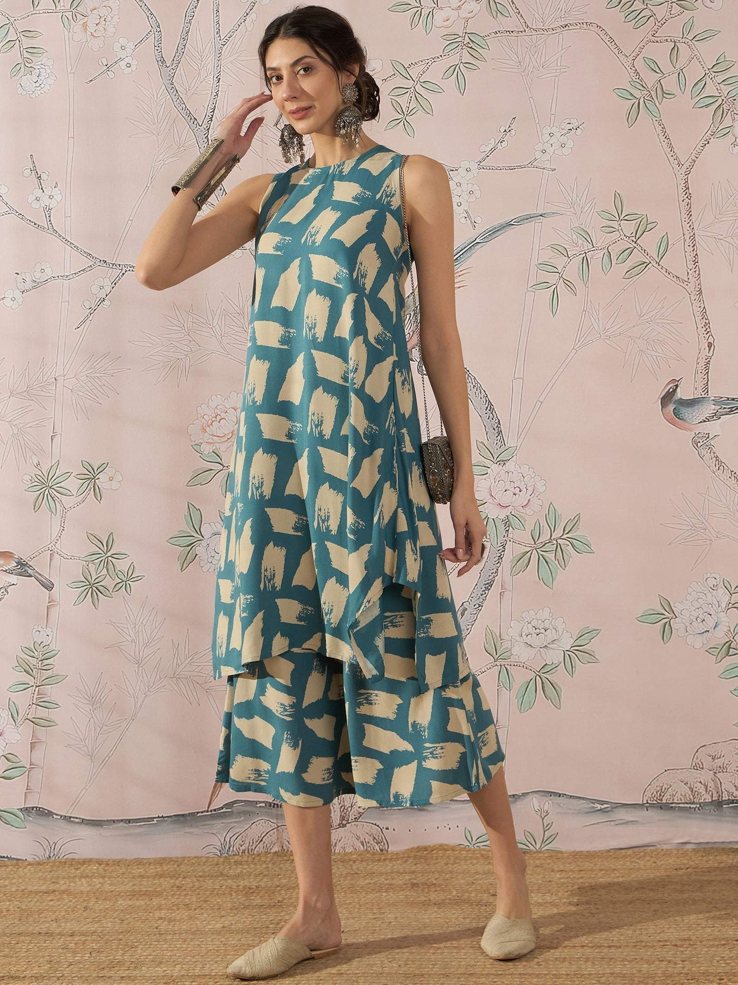 InWeave Marin Teal Beige Kurta Set 