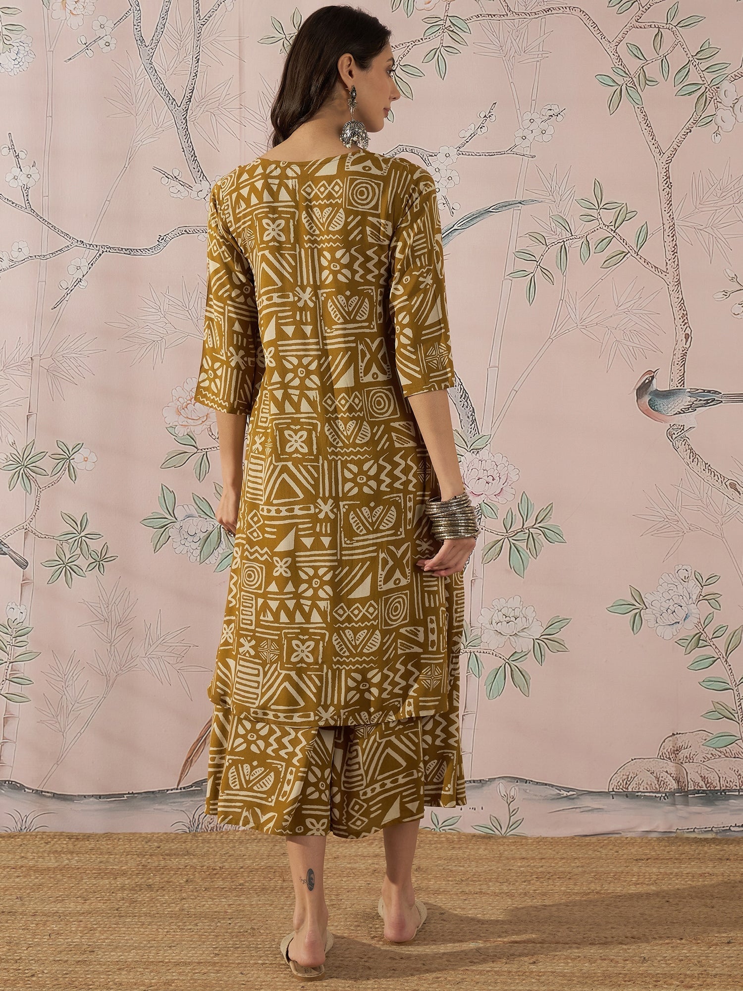 InWeave Dark Yellow Ethnic Flared Kurta Set 