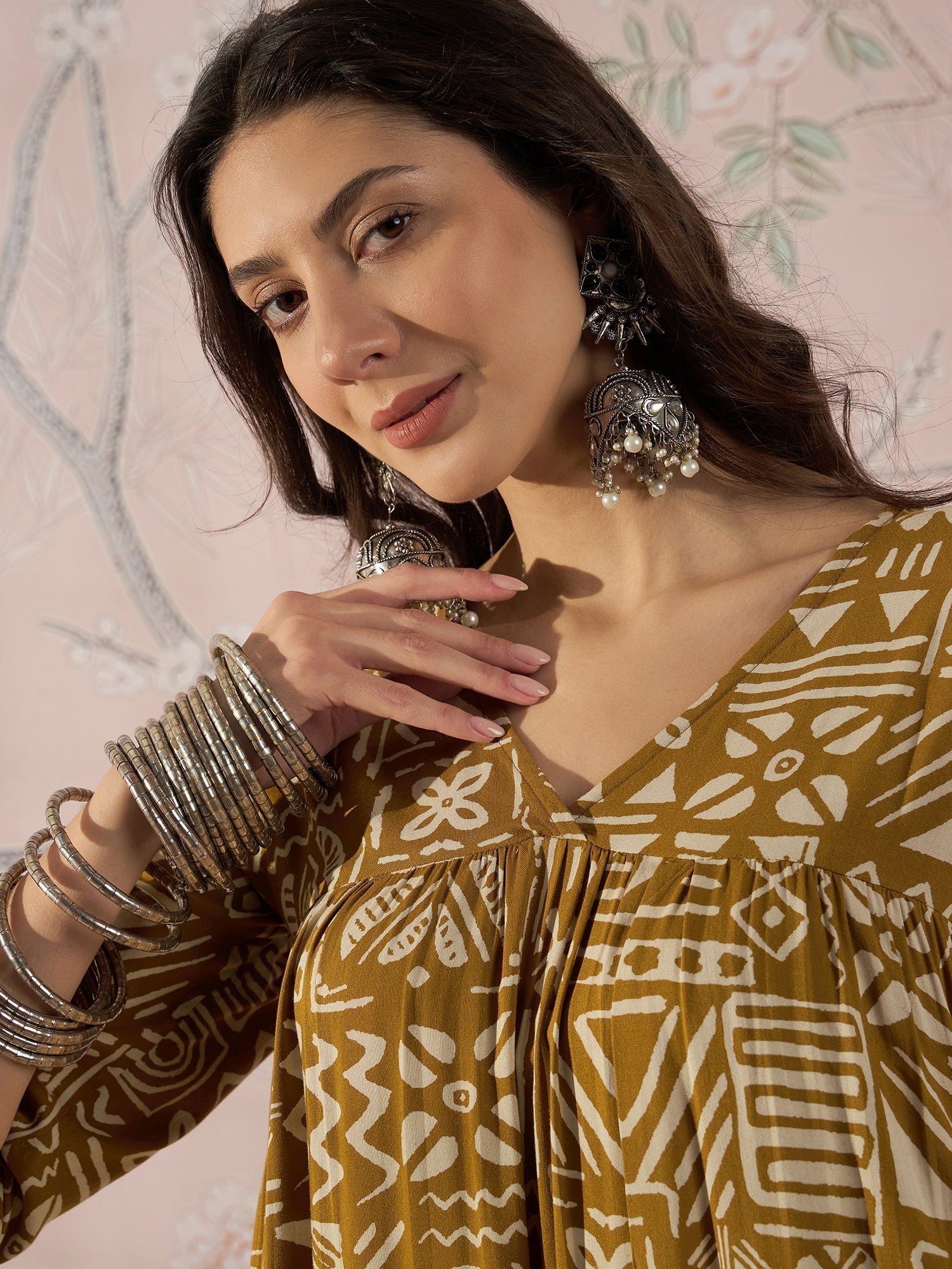 InWeave Dark Yellow Ethnic Flared Kurta Set 