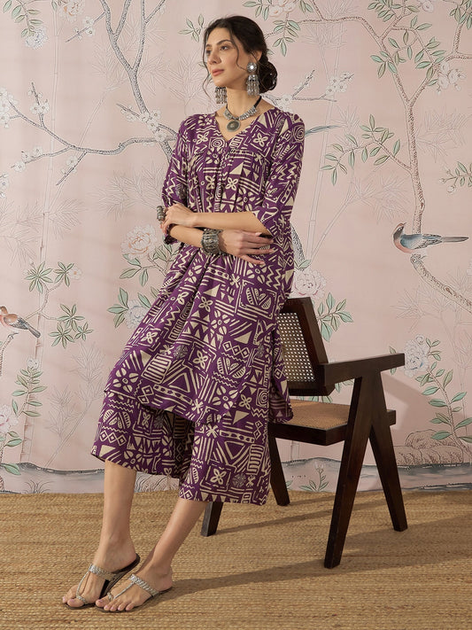 InWeave Dusty Mauve Ethnic Flared Kurta Set 