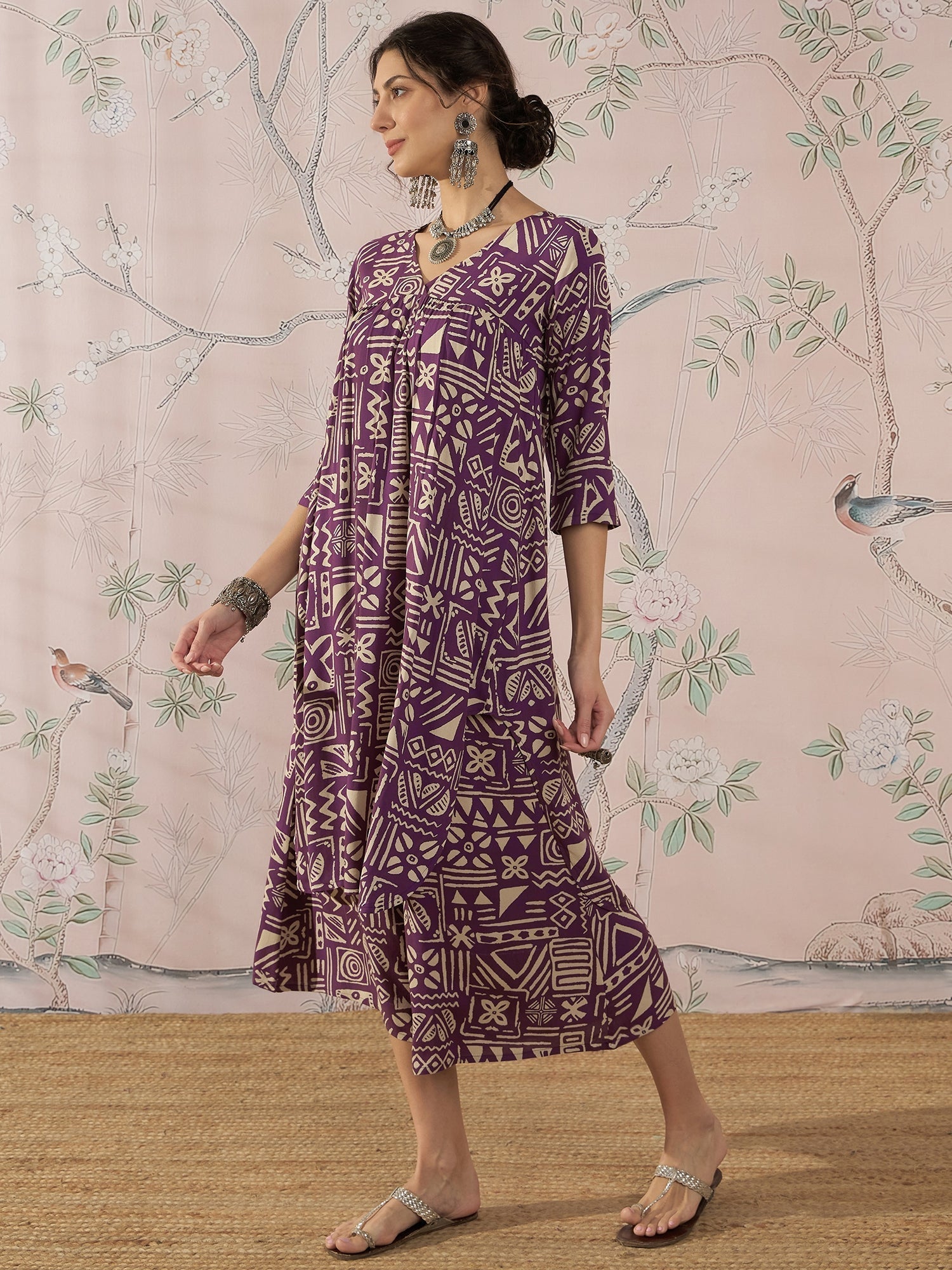 InWeave Dusty Mauve Ethnic Flared Kurta Set 