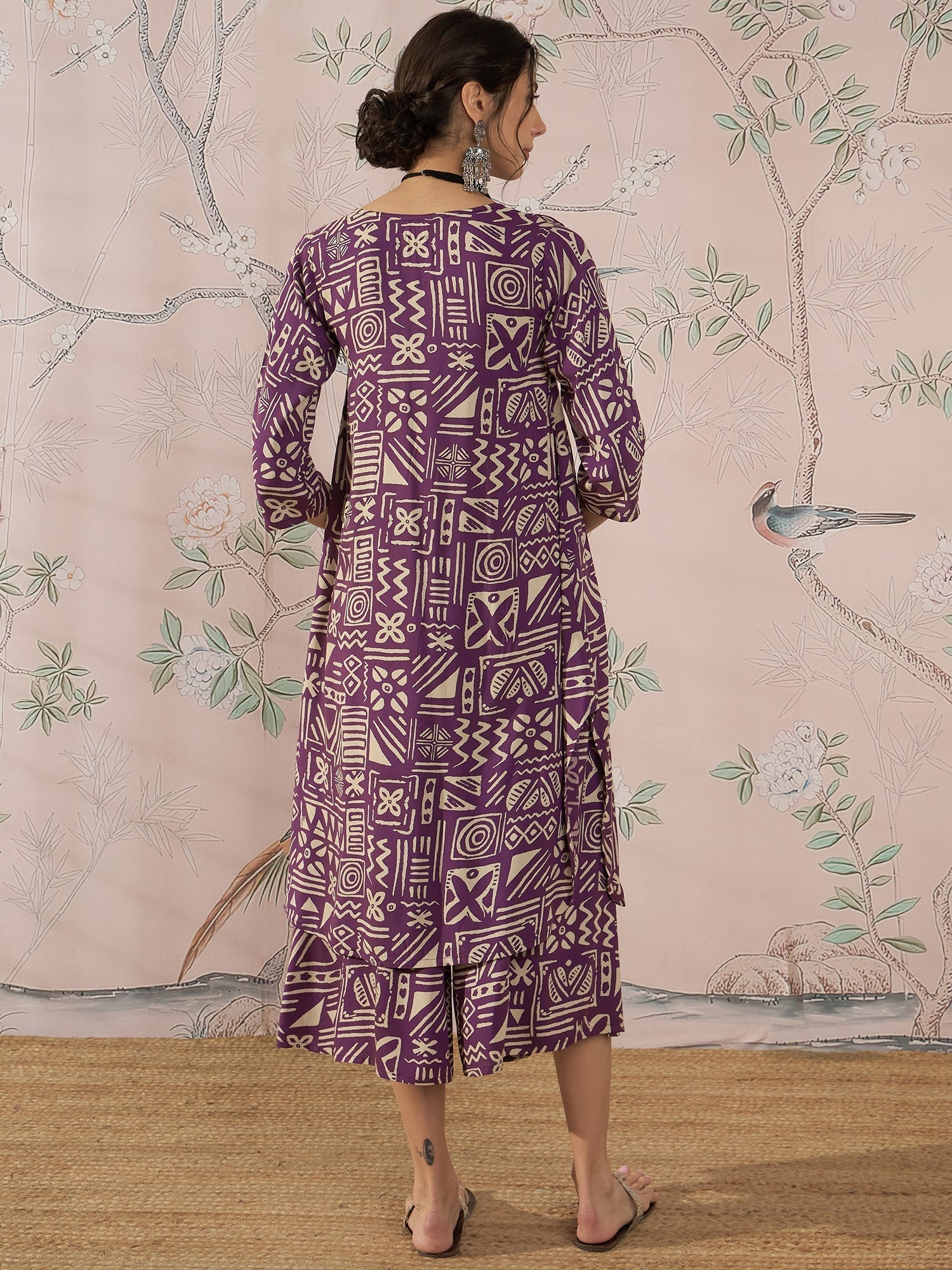 InWeave Dusty Mauve Ethnic Flared Kurta Set 