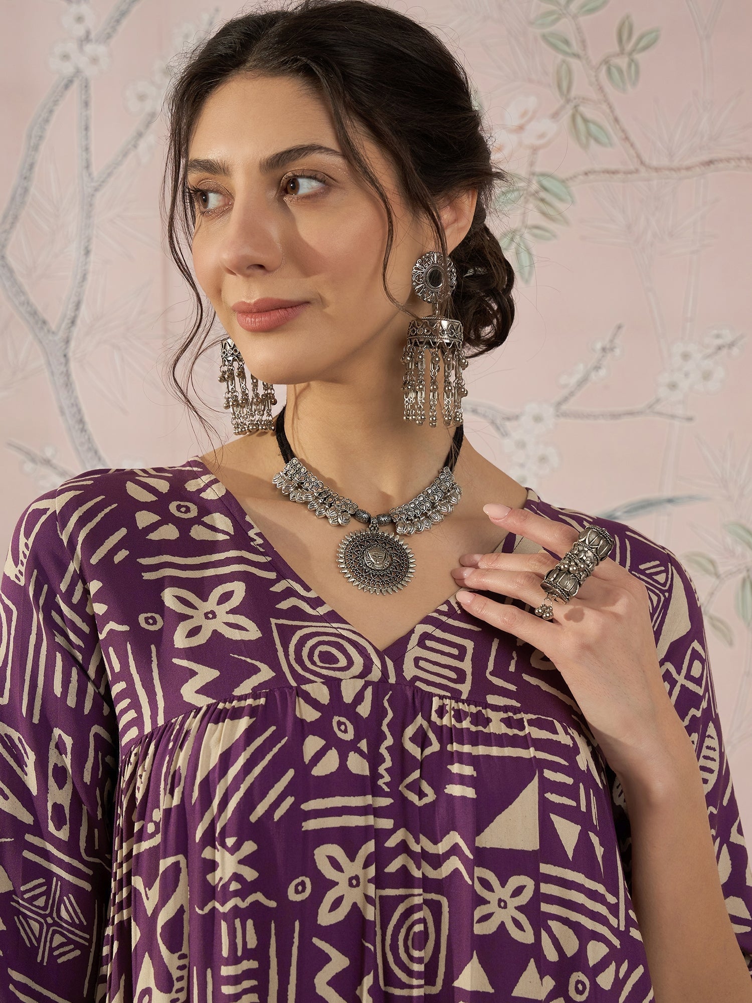 InWeave Dusty Mauve Ethnic Flared Kurta Set 