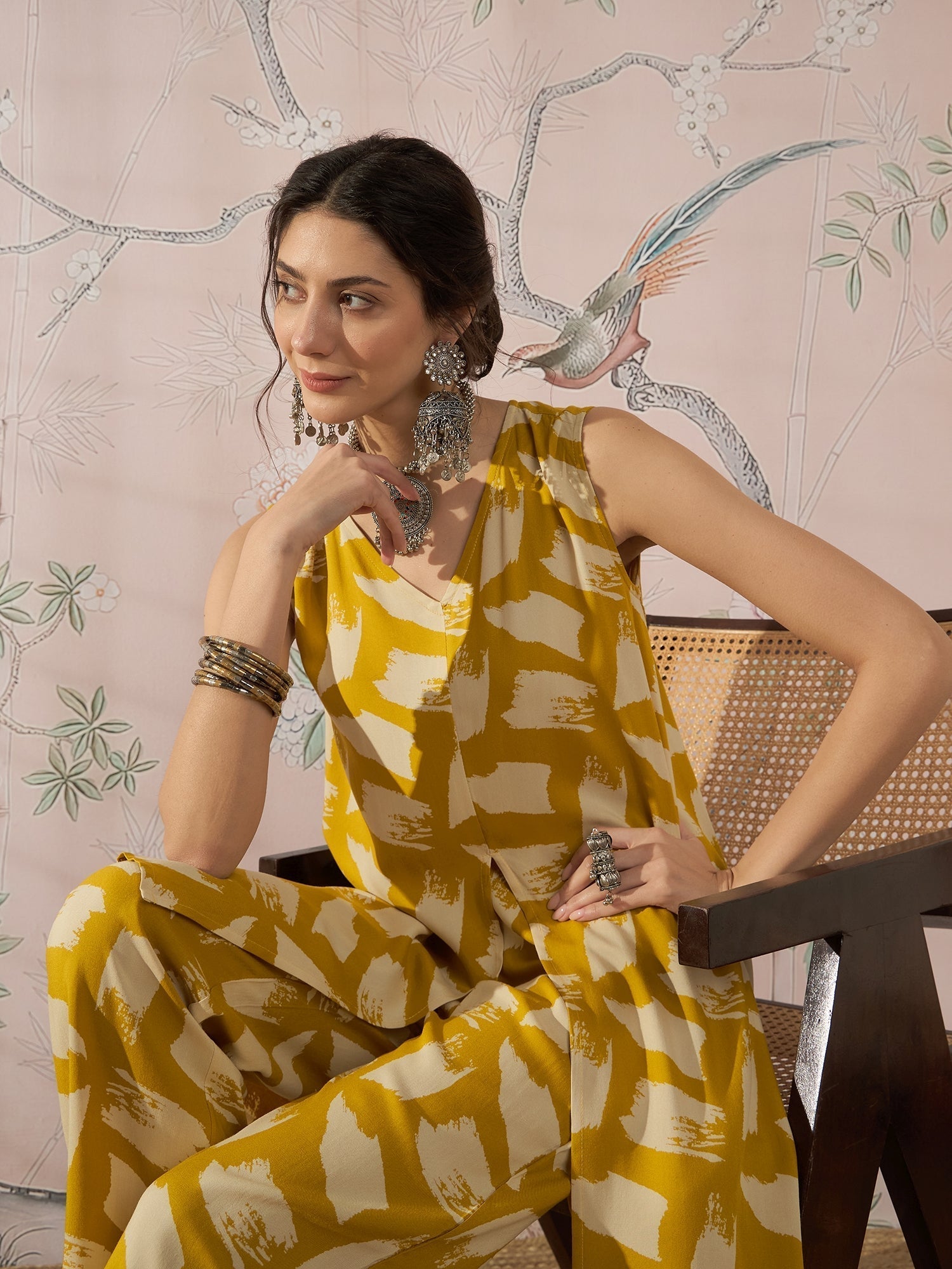 InWeave Honey Yellow Beige Slit Kurta Set 