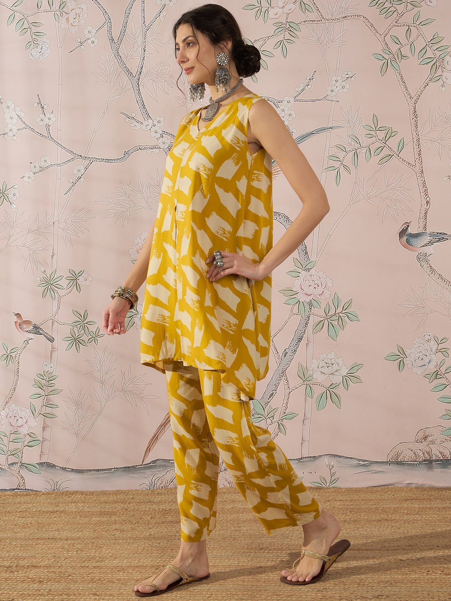 InWeave Honey Yellow Beige Slit Kurta Set 