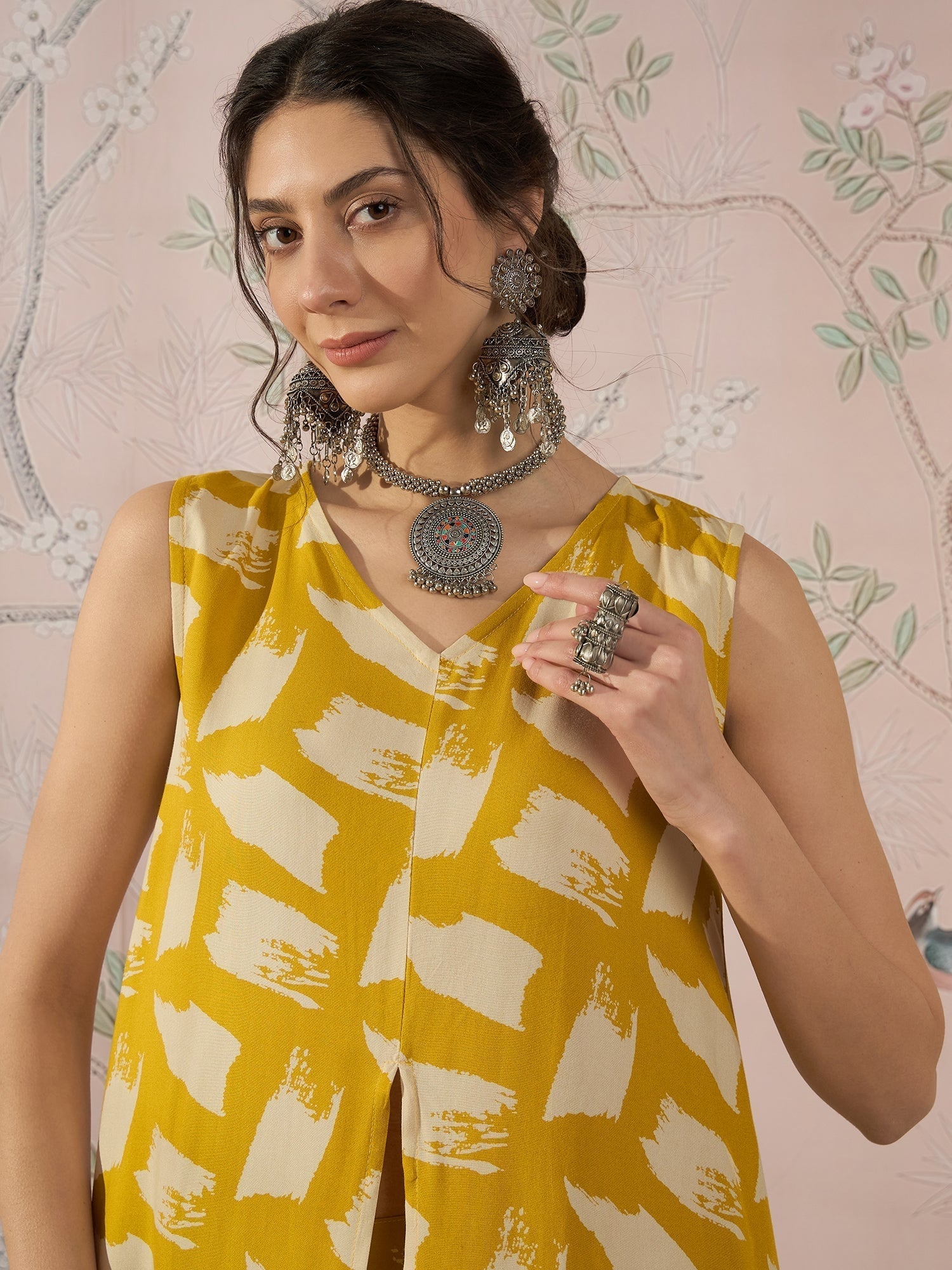 InWeave Honey Yellow Beige Slit Kurta Set 