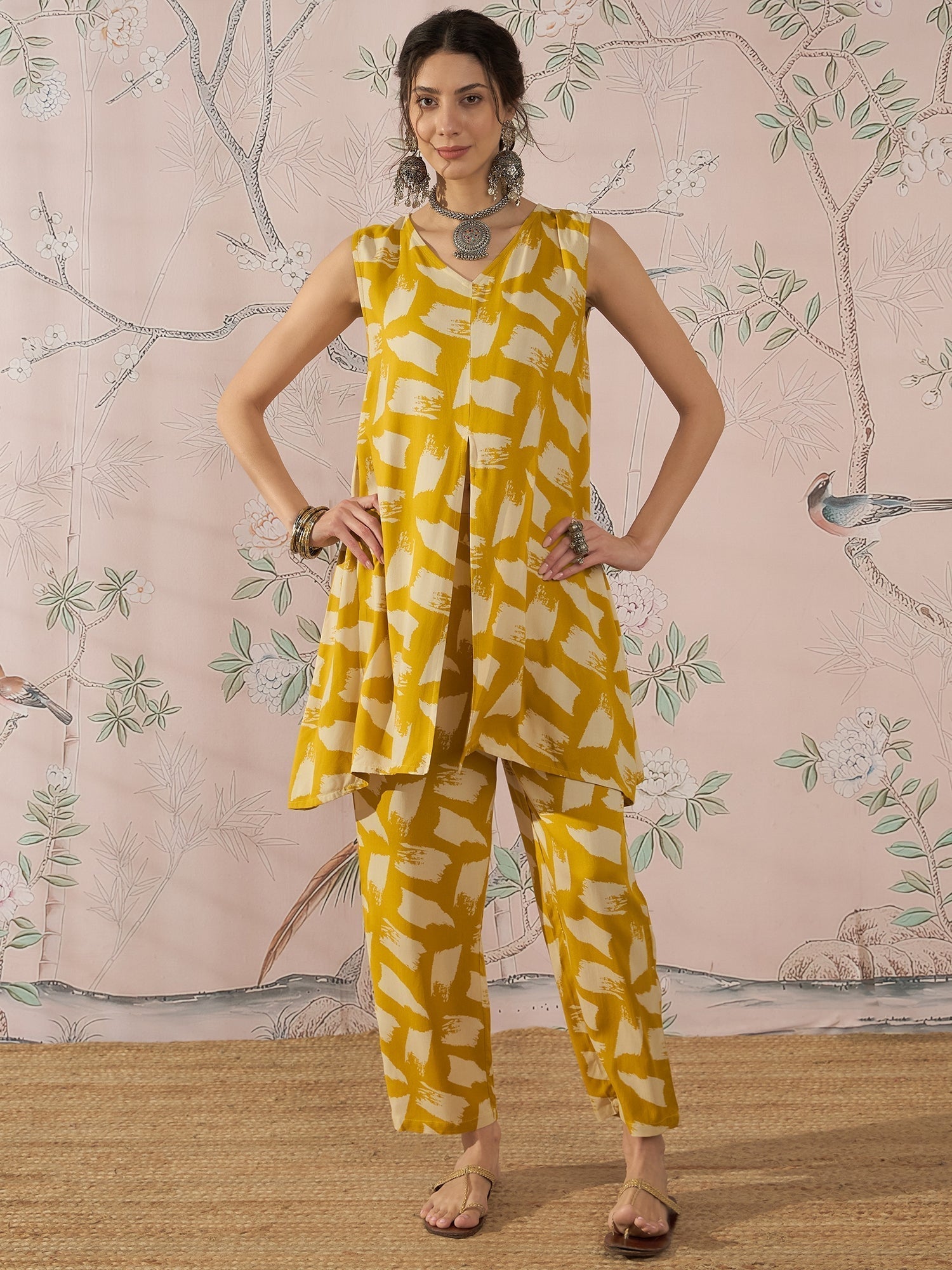 InWeave Honey Yellow Beige Slit Kurta Set 