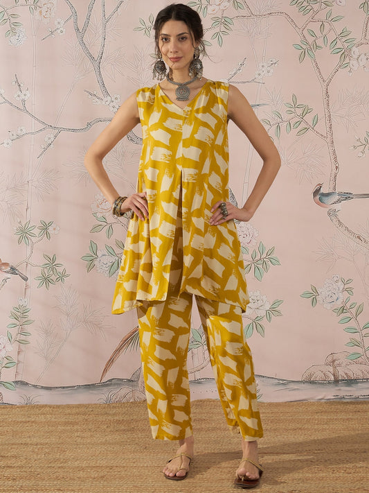 InWeave Honey Yellow Beige Slit Kurta Set 