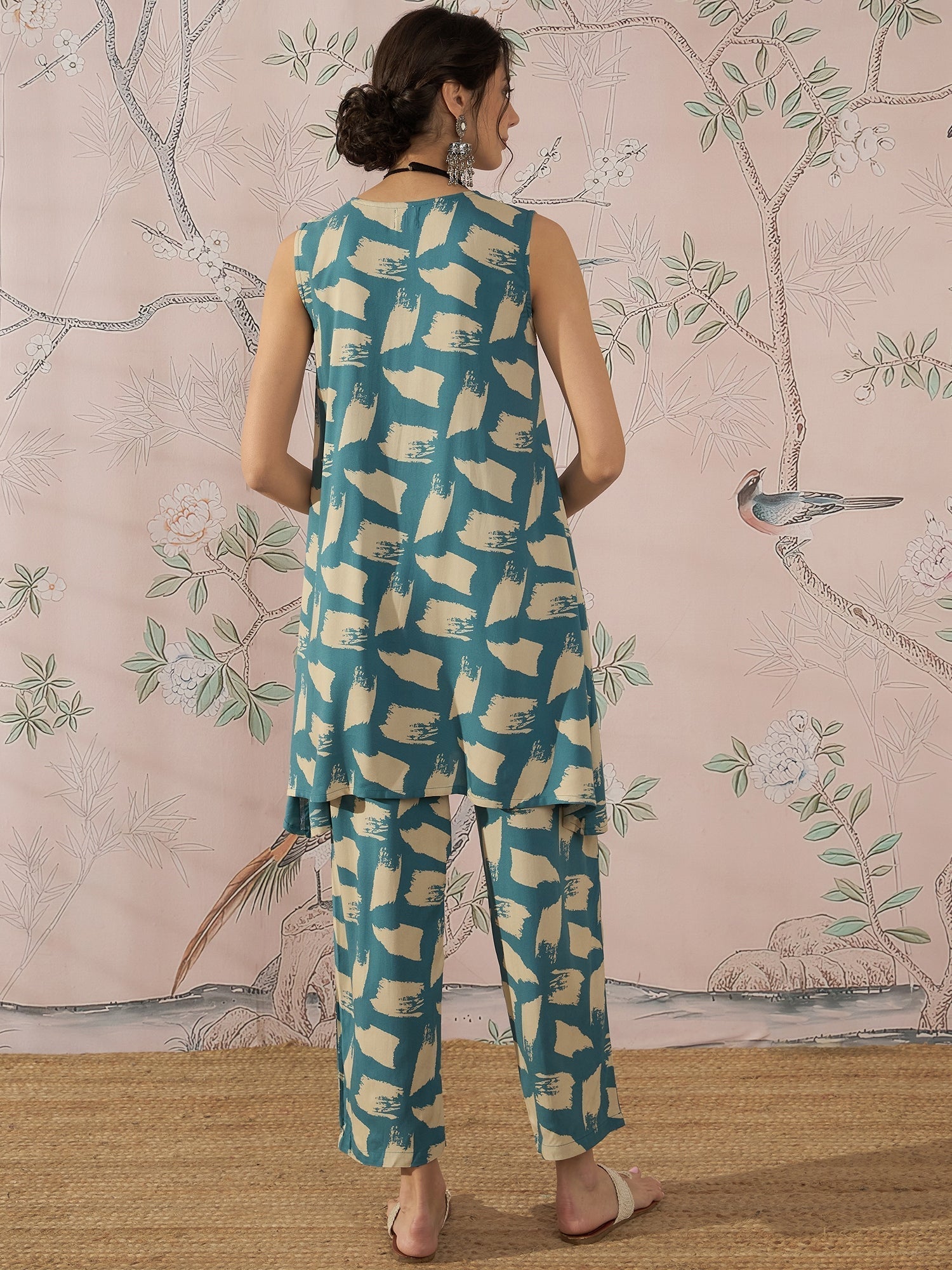 InWeave Marin Teal Beige Slit Kurta Set 