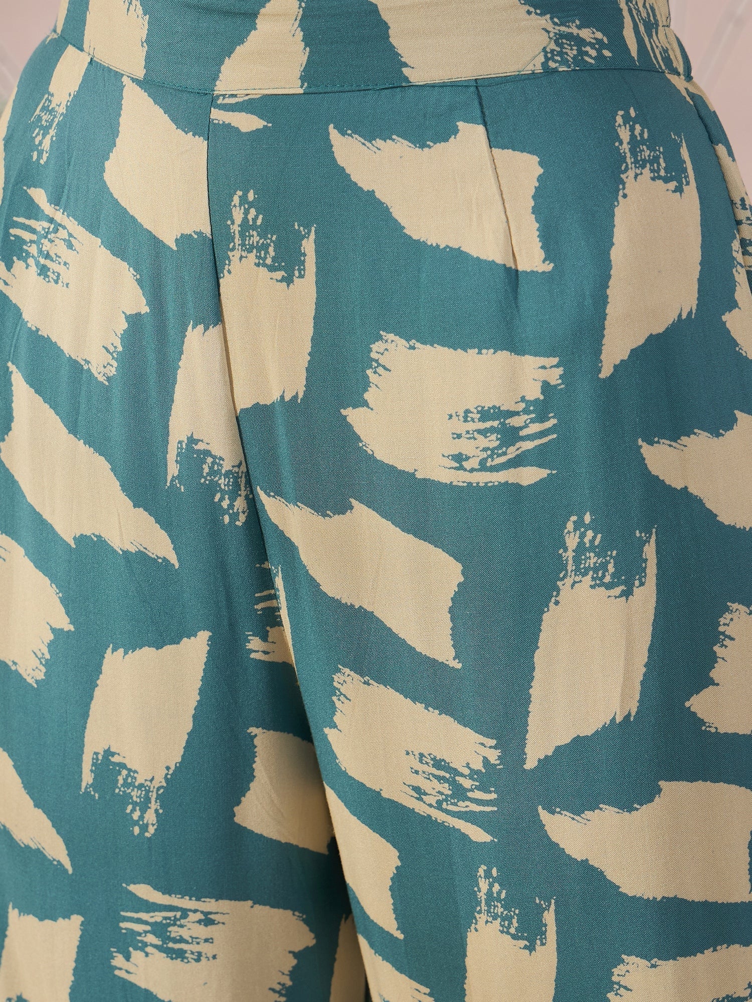 InWeave Marin Teal Beige Slit Kurta Set 