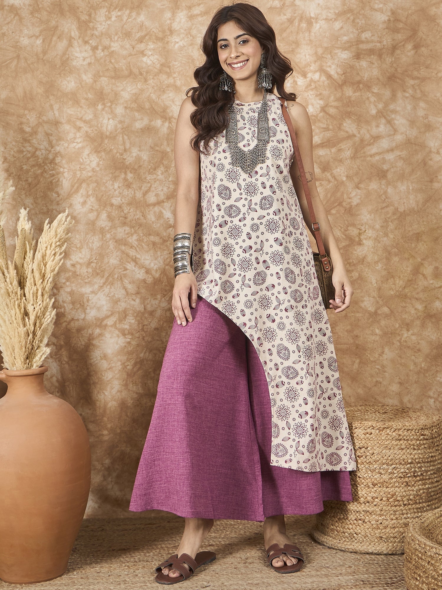 InWeave Dusty Mauve Side Asymmetric Kurta Set 