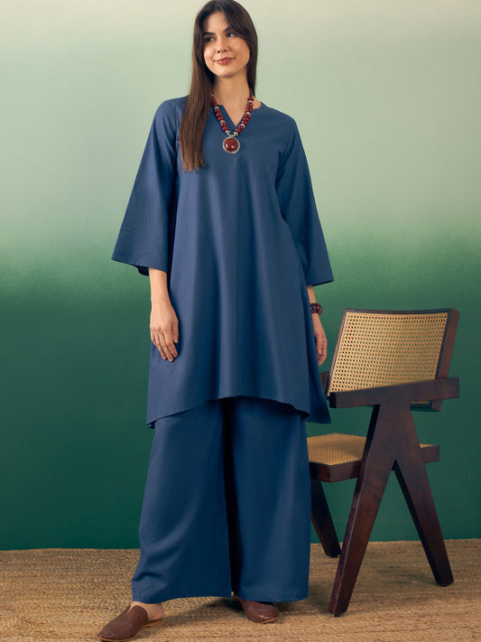 InWeave Midnight Blue Kurta Palazzo Set 