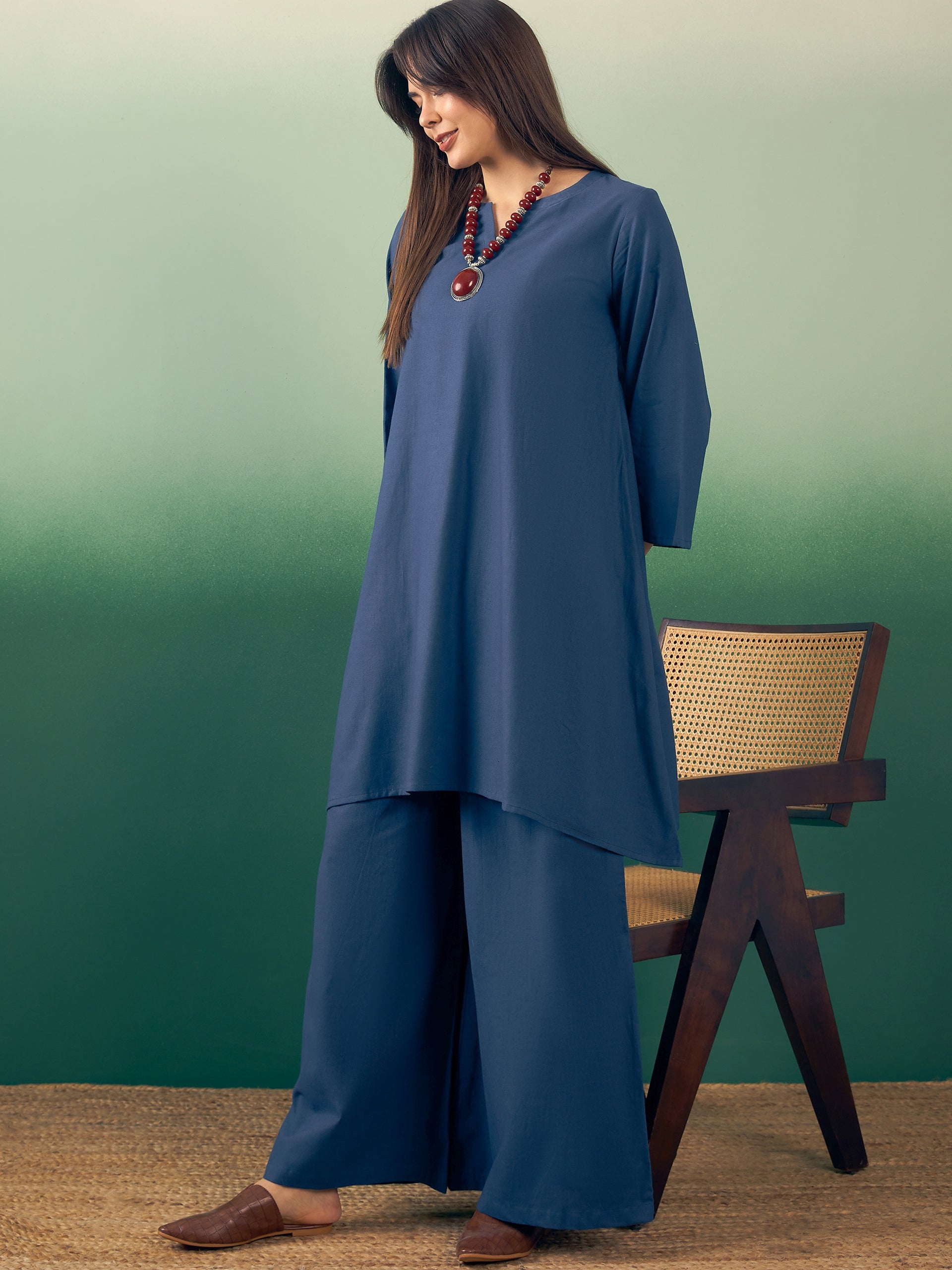 InWeave Midnight Blue Kurta Palazzo Set 
