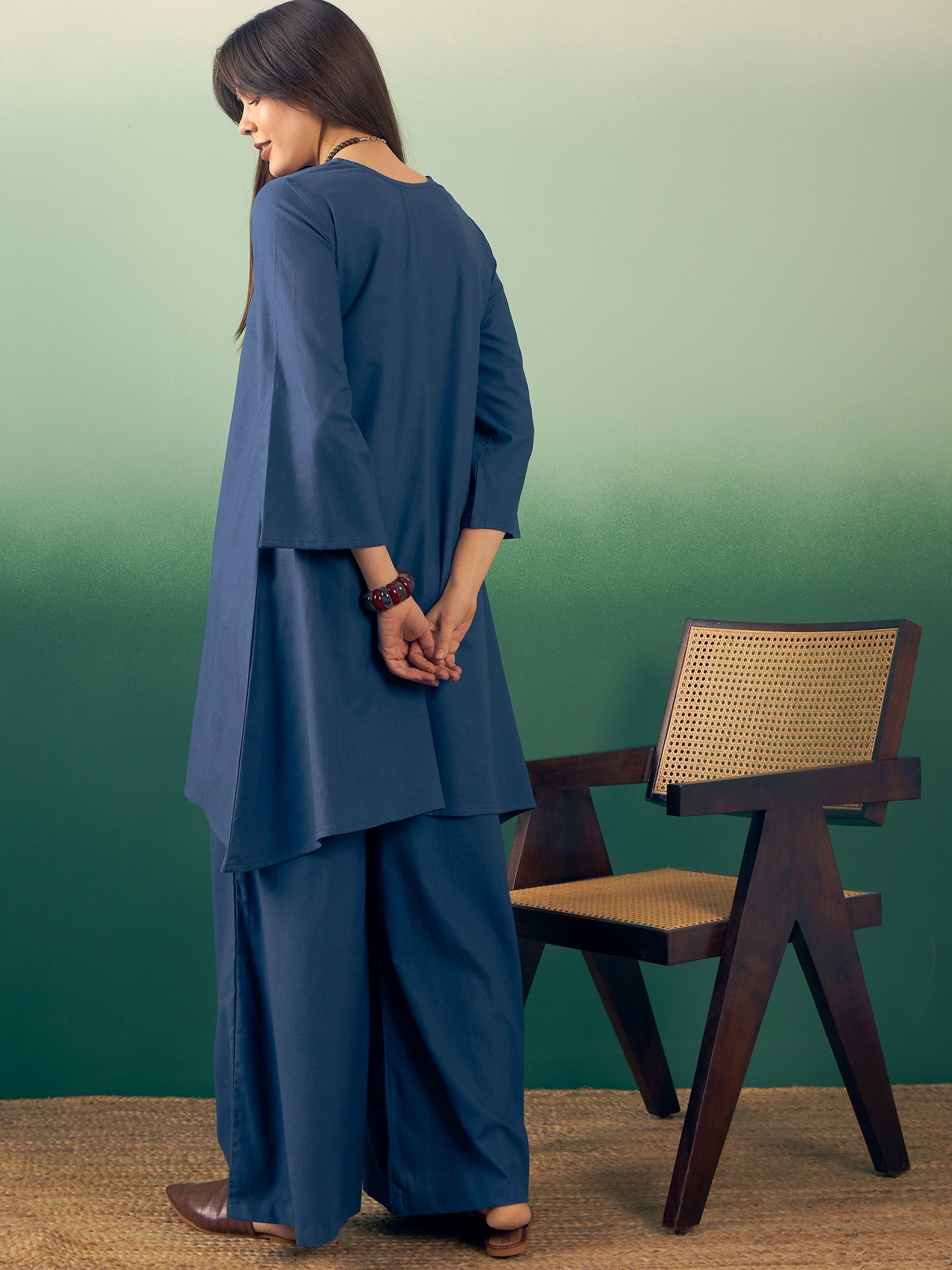 InWeave Midnight Blue Kurta Palazzo Set 