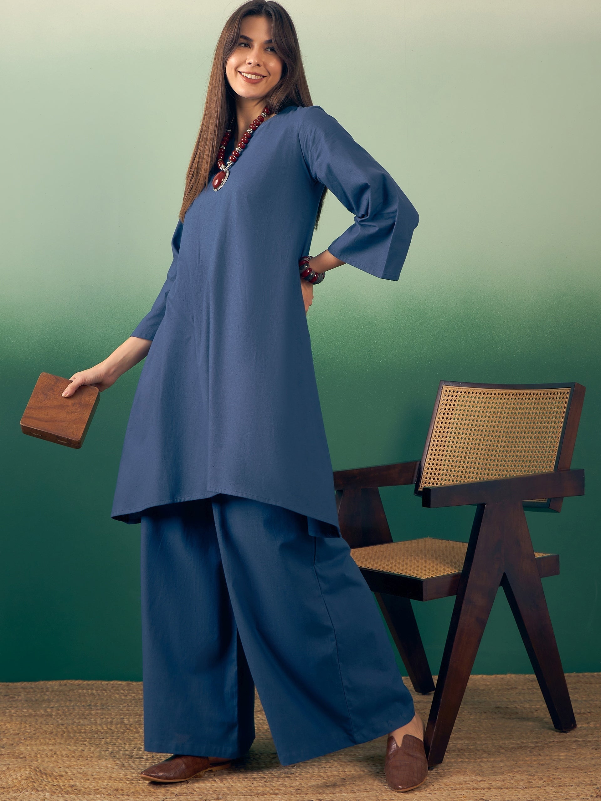 InWeave Midnight Blue Kurta Palazzo Set 