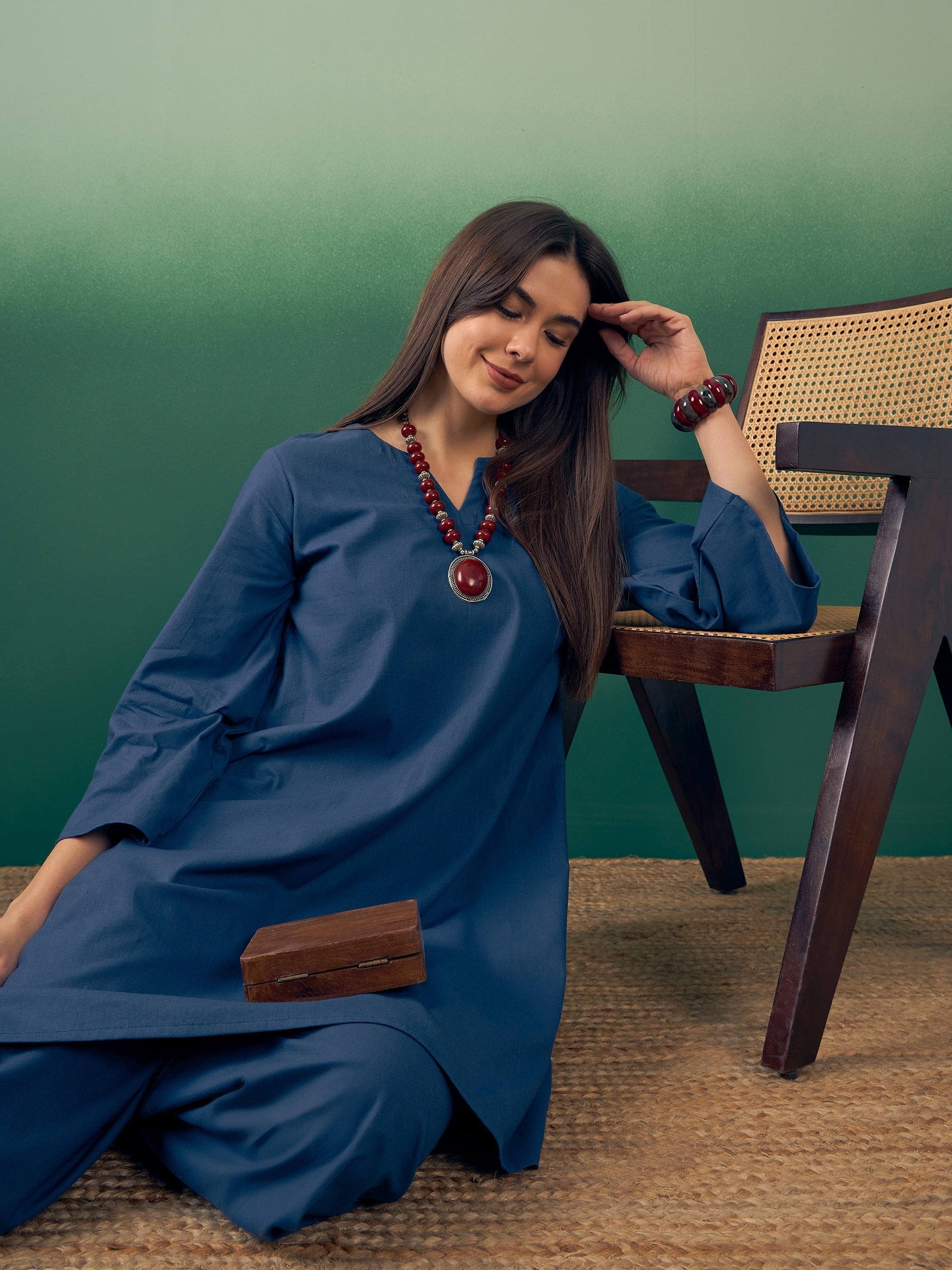 InWeave Midnight Blue Kurta Palazzo Set 