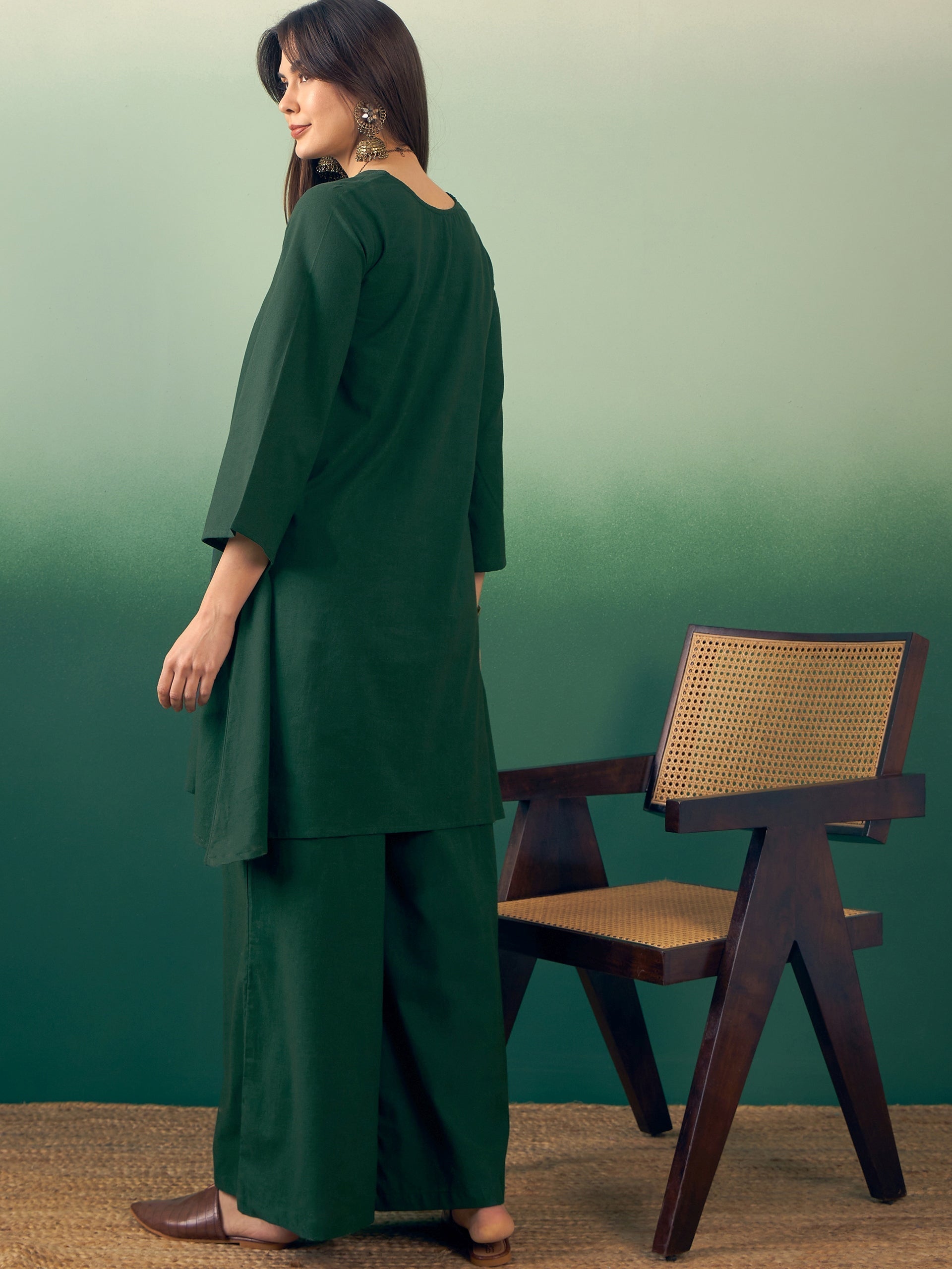 InWeave Dark Green Kurta Palazzo Set 