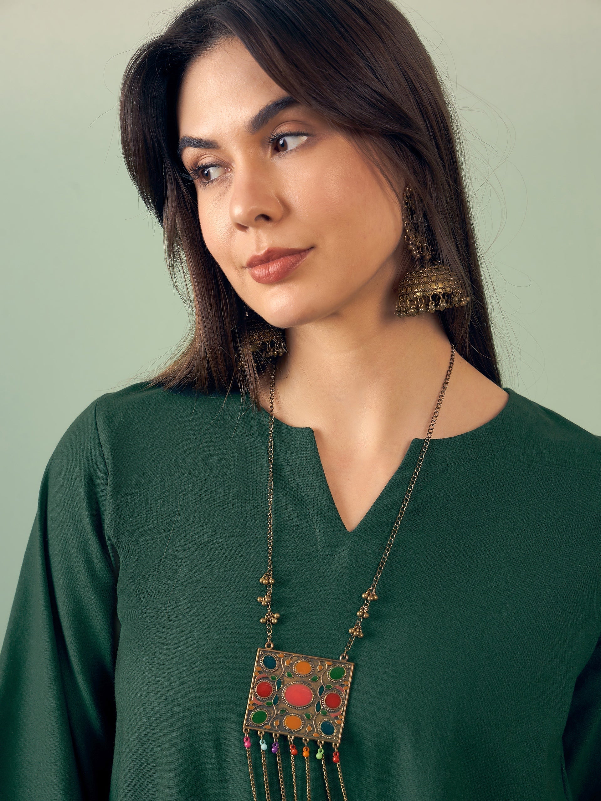 InWeave Dark Green Kurta Palazzo Set 