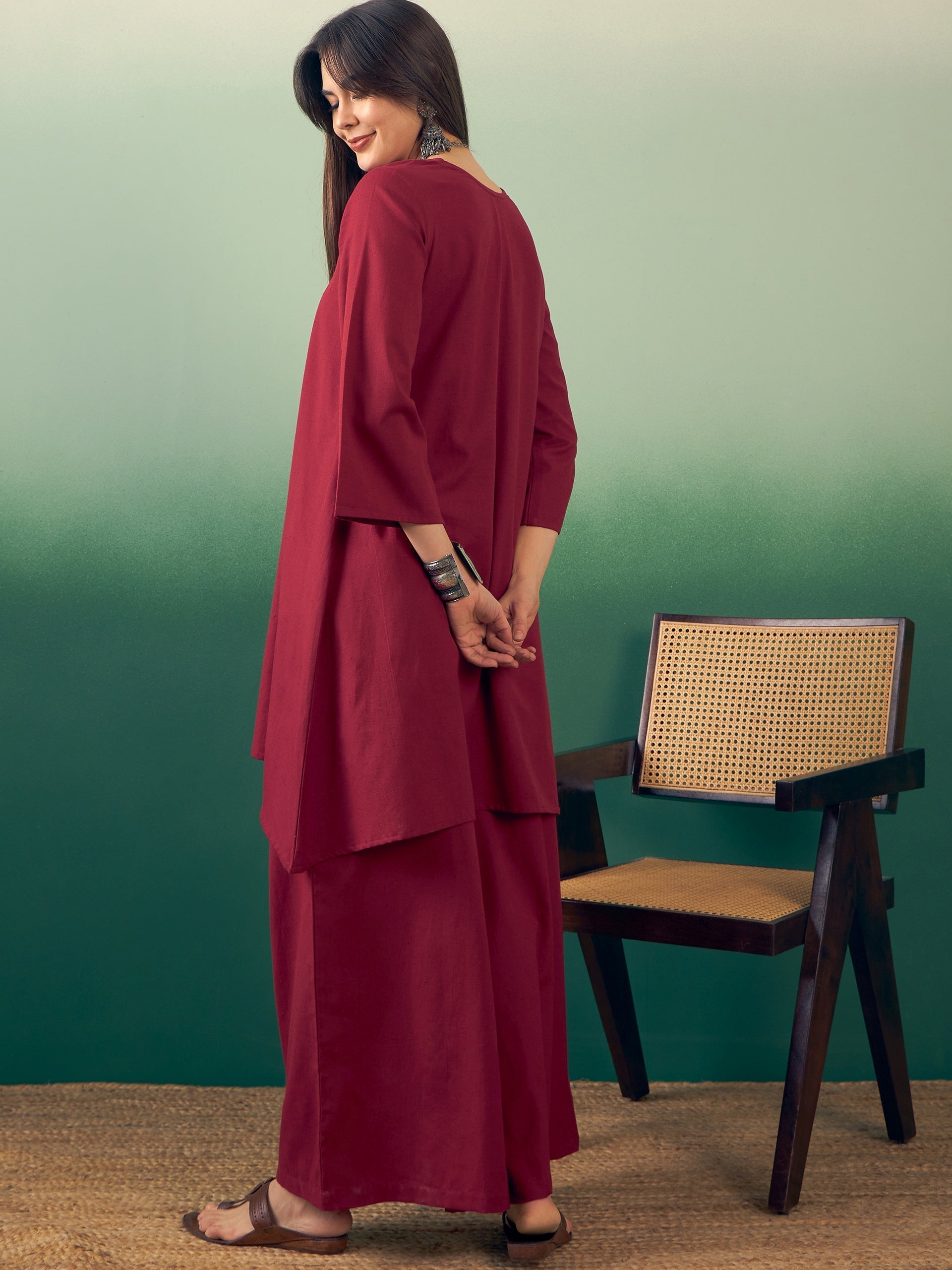 InWeave Burgundy Kurta Palazzo Set 