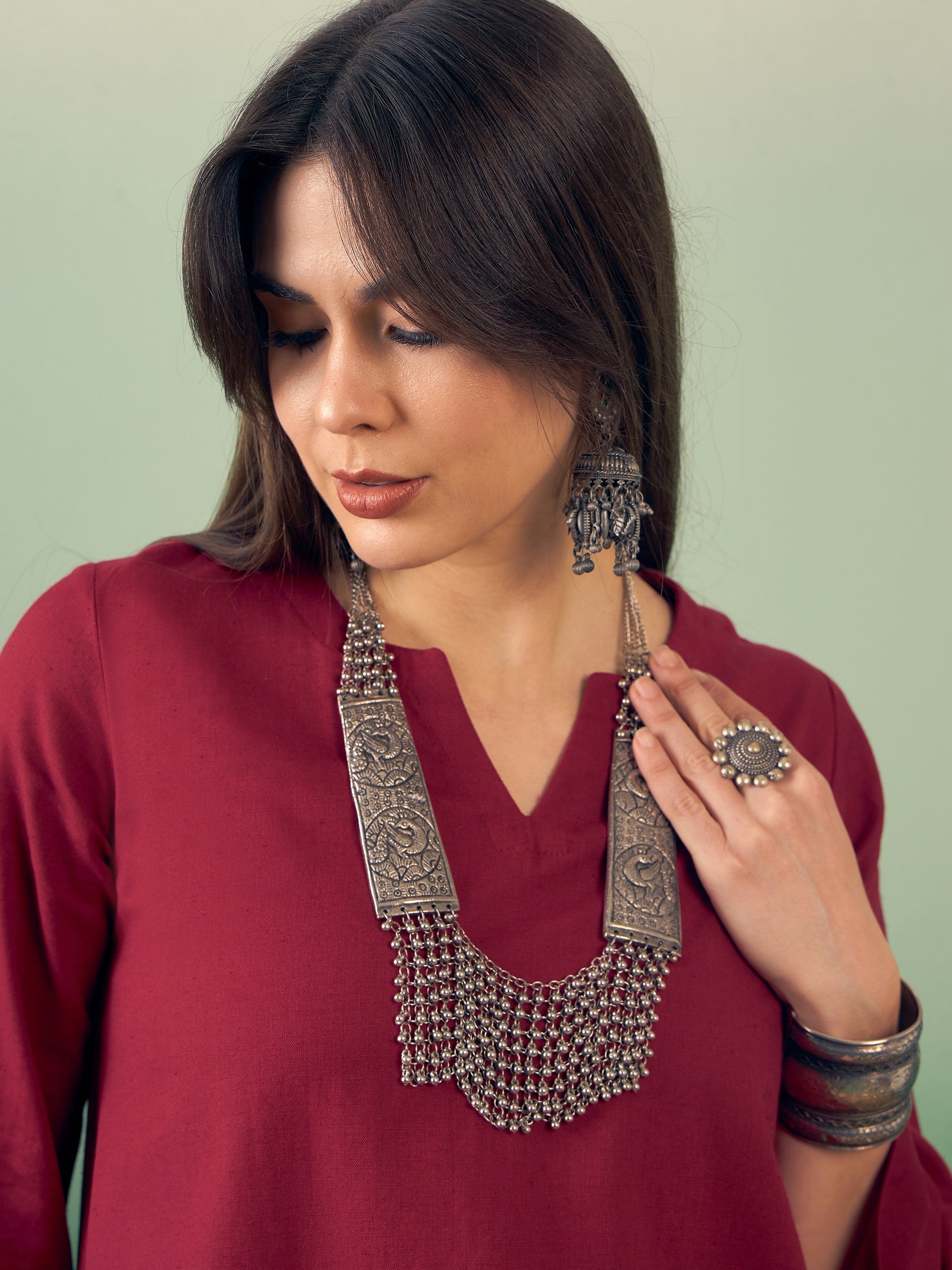InWeave Burgundy Kurta Palazzo Set 