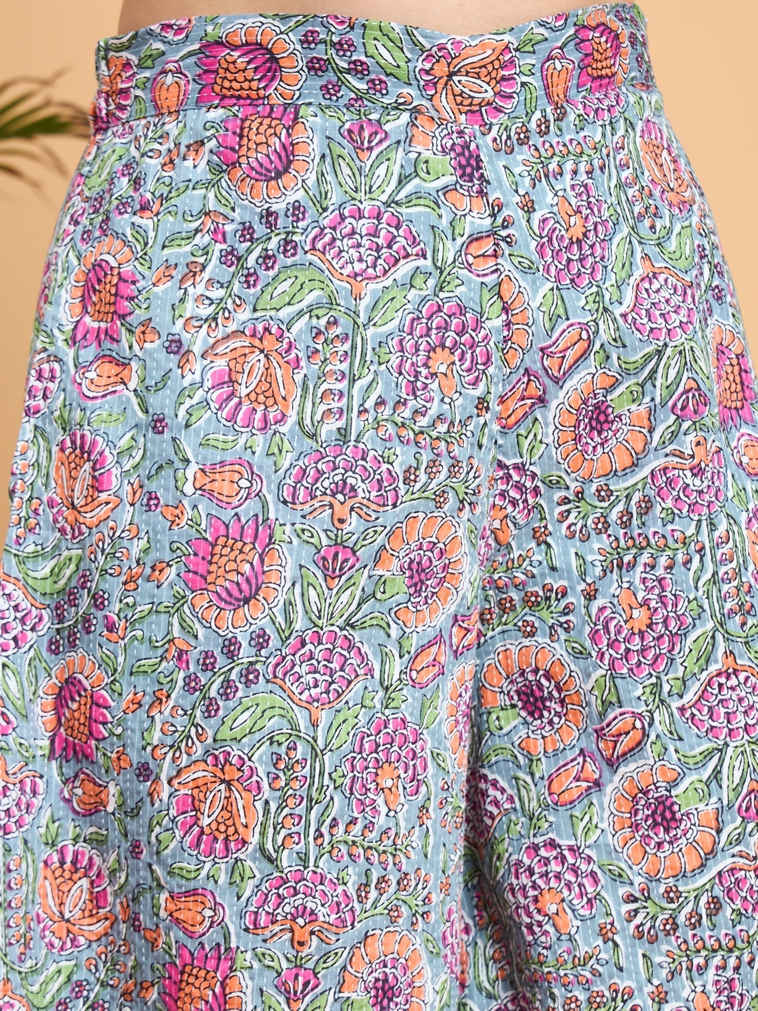 InWeave Grey Kantha Floral Jaal Short Palazzo Set 