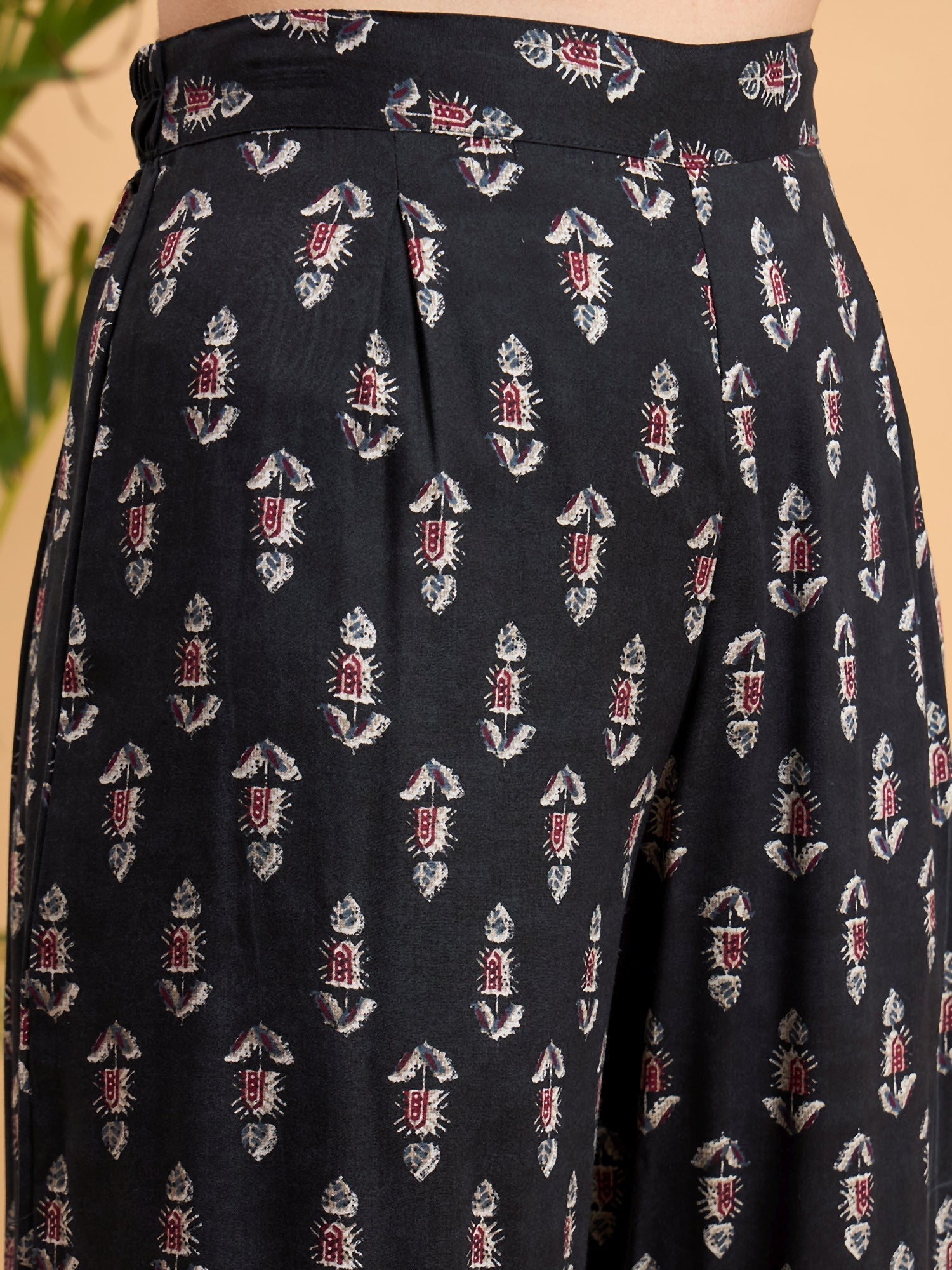 InWeave Black Booti Rapid Print Backless Kurta Sharara Set 