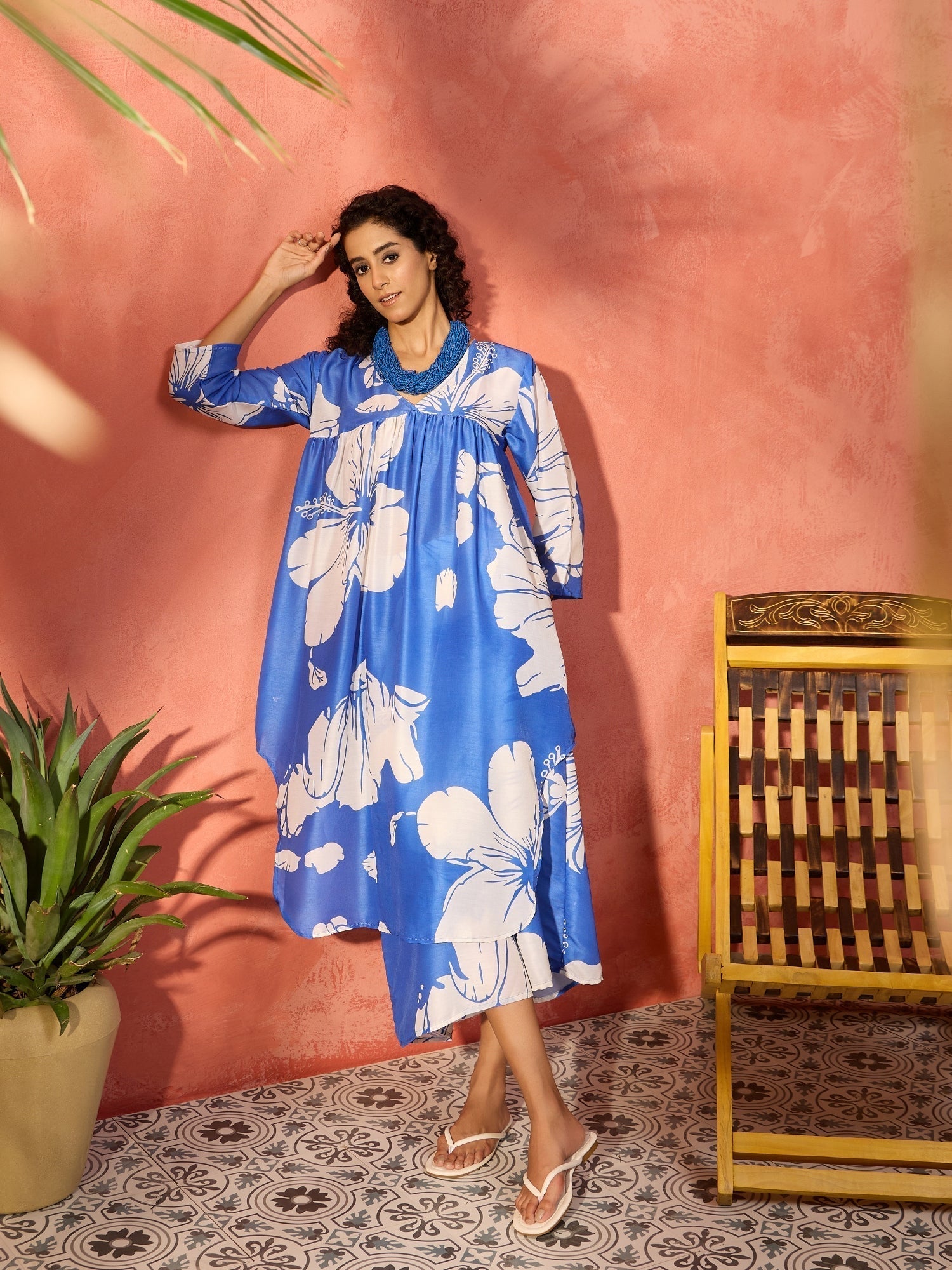 InWeave Azure Blue Hibiscus Kurta Set 