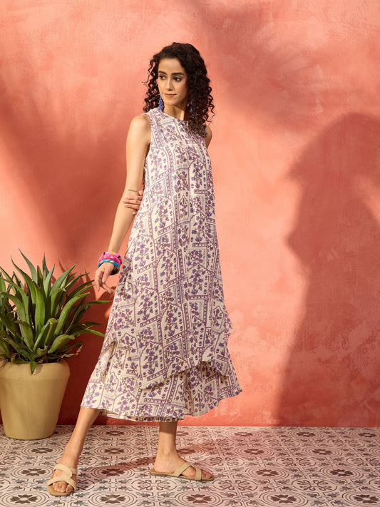 InWeave Mauve Ethnic Window Floral Short Palazzo Kurta Set 