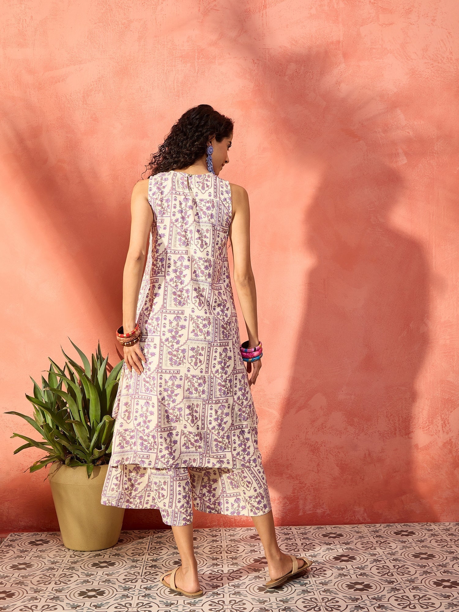 InWeave Mauve Ethnic Window Floral Short Palazzo Kurta Set 
