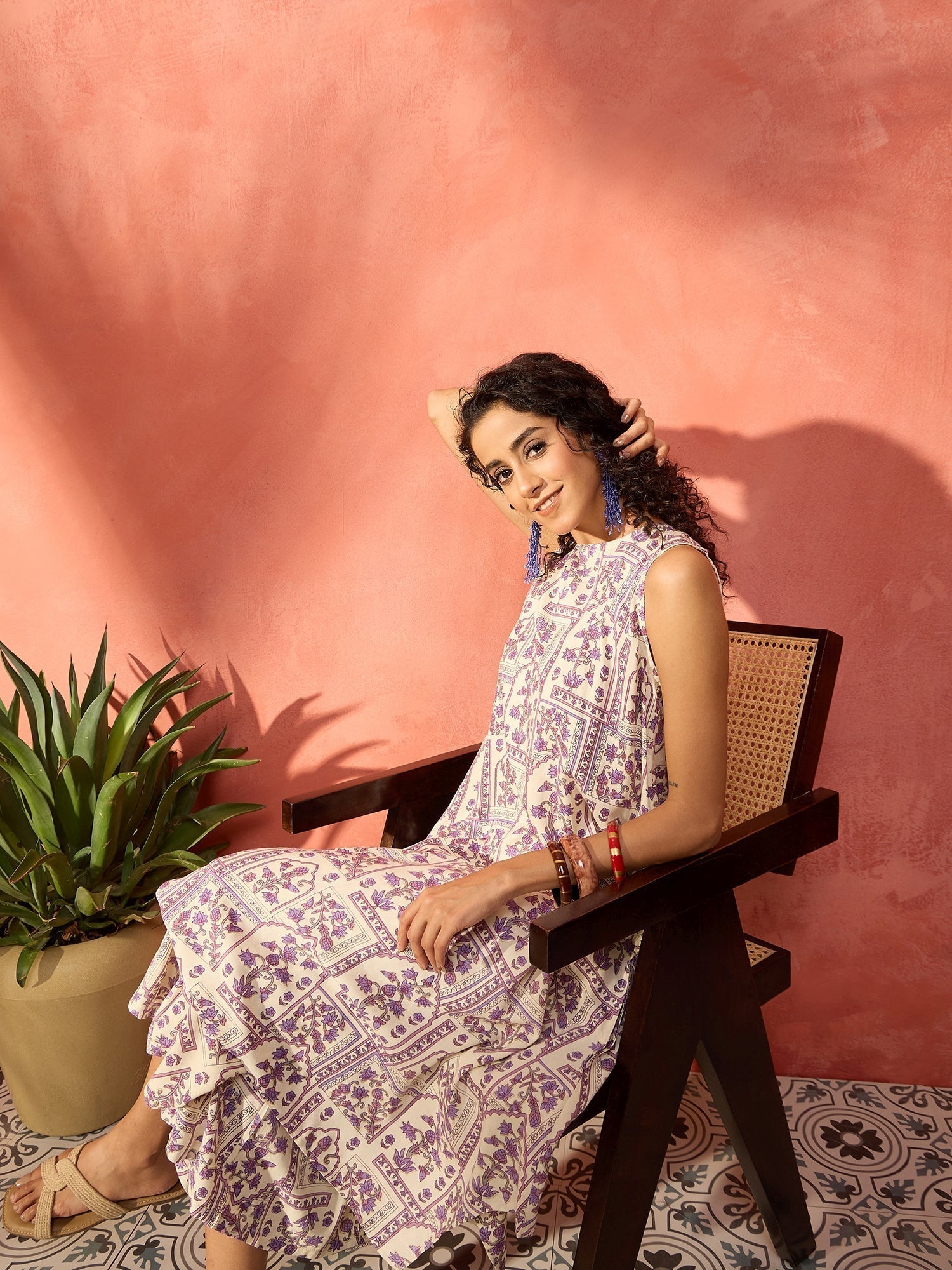 InWeave Mauve Ethnic Window Floral Short Palazzo Kurta Set 