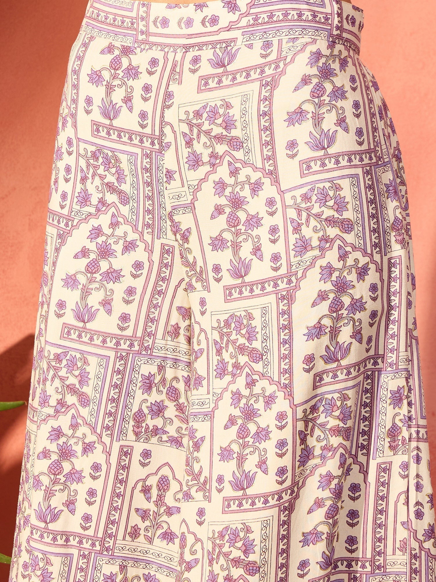 InWeave Mauve Ethnic Window Floral Short Palazzo Kurta Set 
