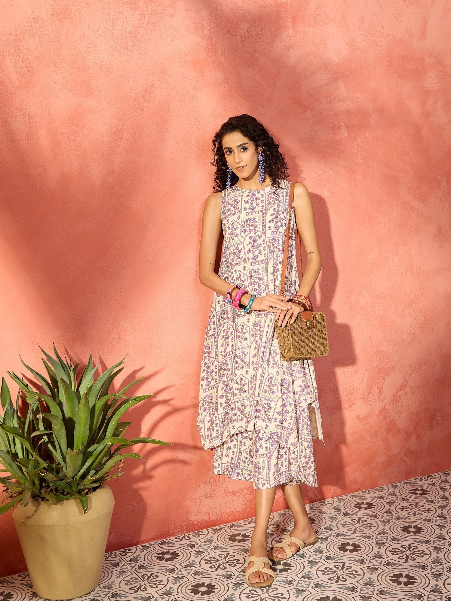 InWeave Mauve Ethnic Window Floral Short Palazzo Kurta Set 