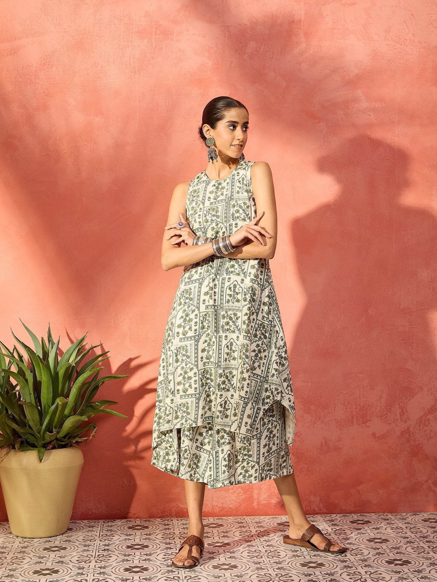 InWeave Sea Green Ethnic Palazzo Kurta Set 