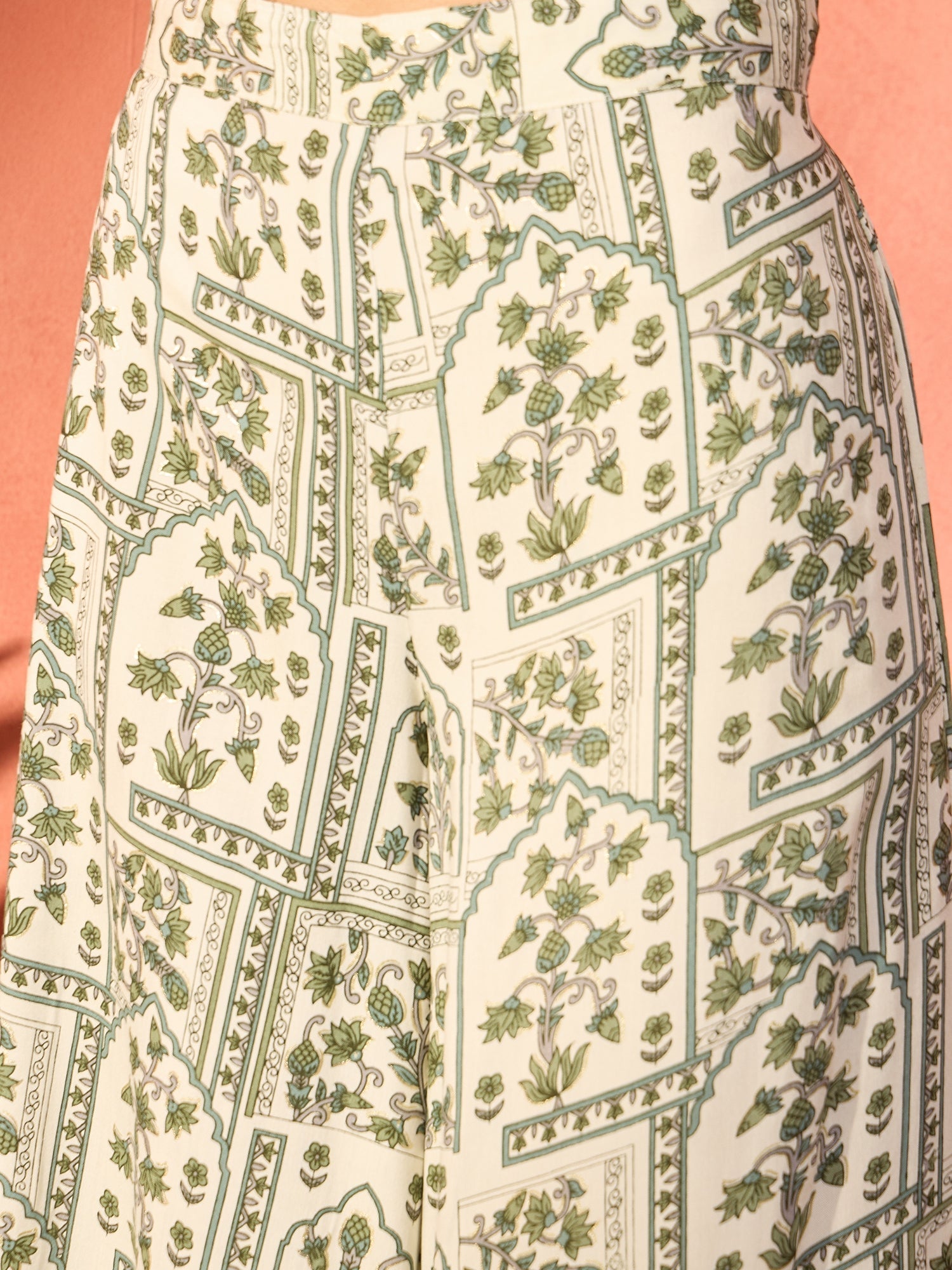 InWeave Sea Green Ethnic Window Floral Short Palazzo Kurta Set 