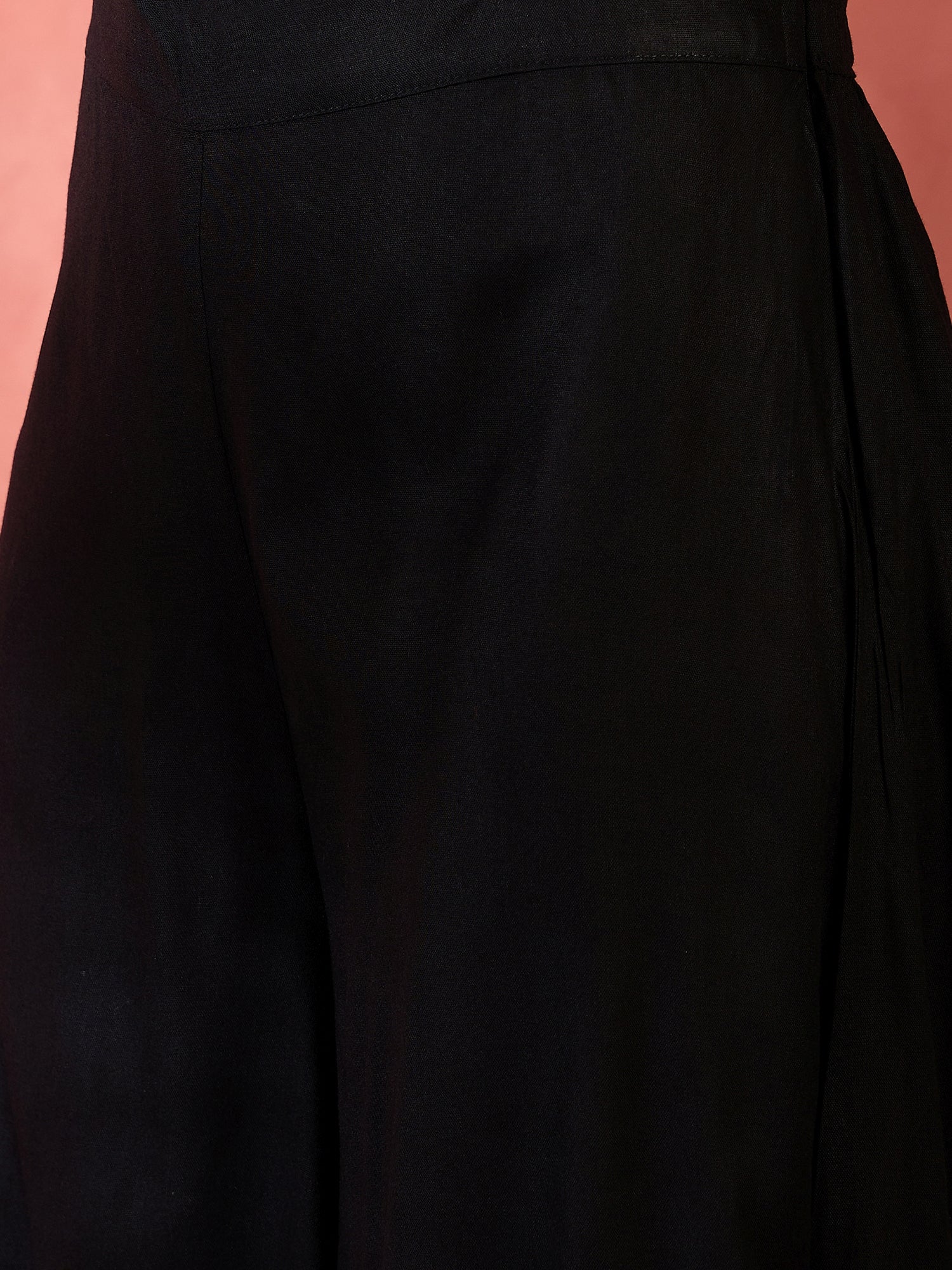 InWeave Black V-Neck Flared Kurta Short Palazzo Set 