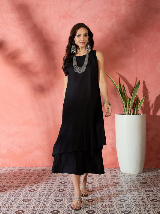 InWeave Black Kurta Short Palazzo Set 