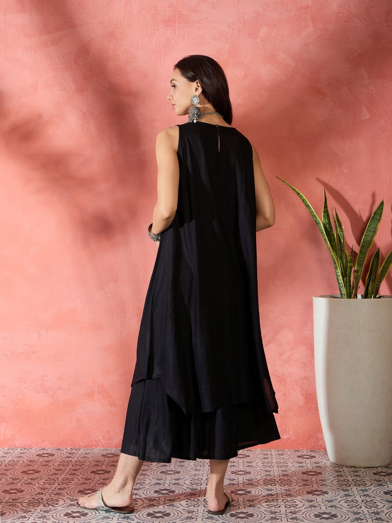 InWeave Black Kurta Short Palazzo Set 