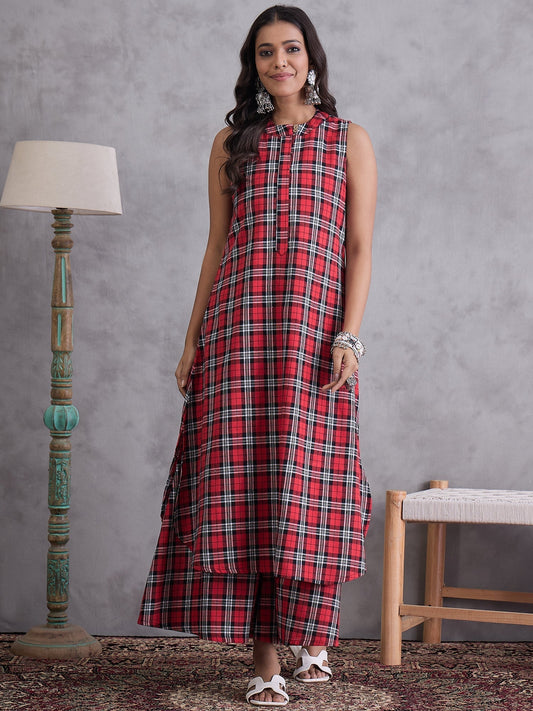 InWeave Red Black Check Kurta Set | Grab2Buy