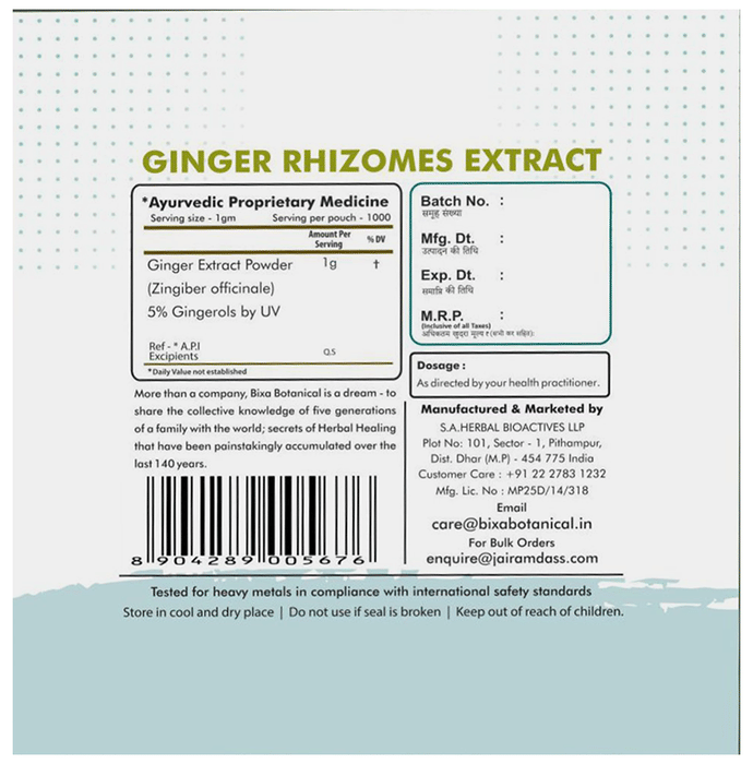 Bixa Botanical Ginger Rhizome Extract Powder 
