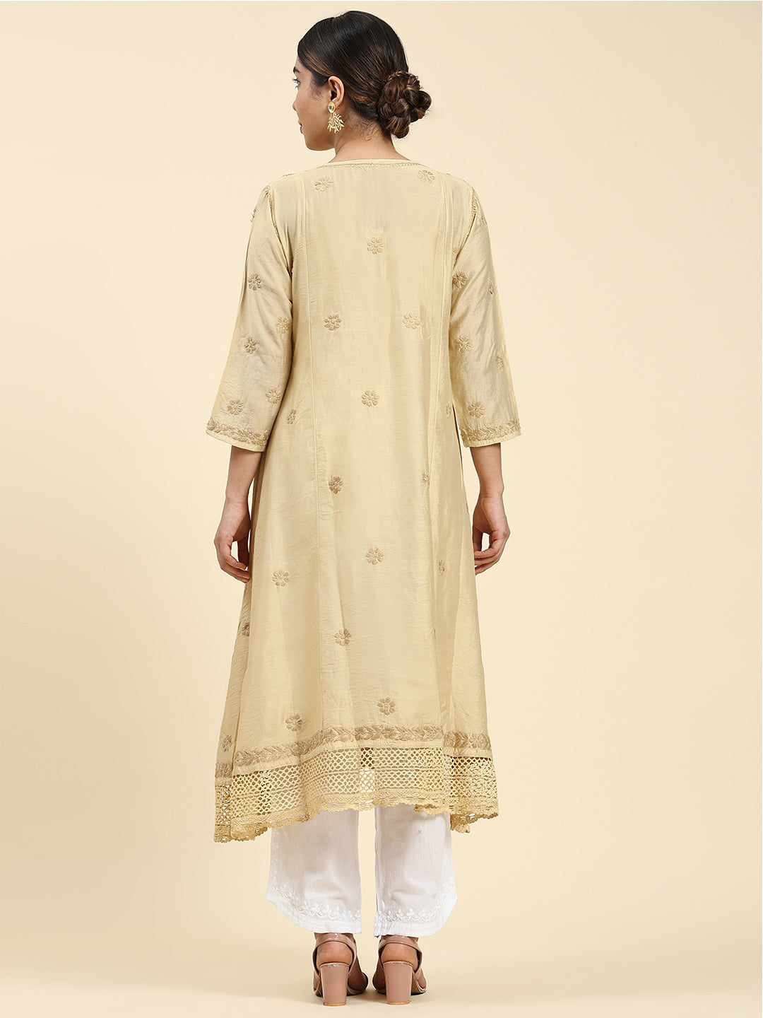 HOUSE OF KARI Embroidered Chikankari Chanderi Silk Anarkali Kurta 