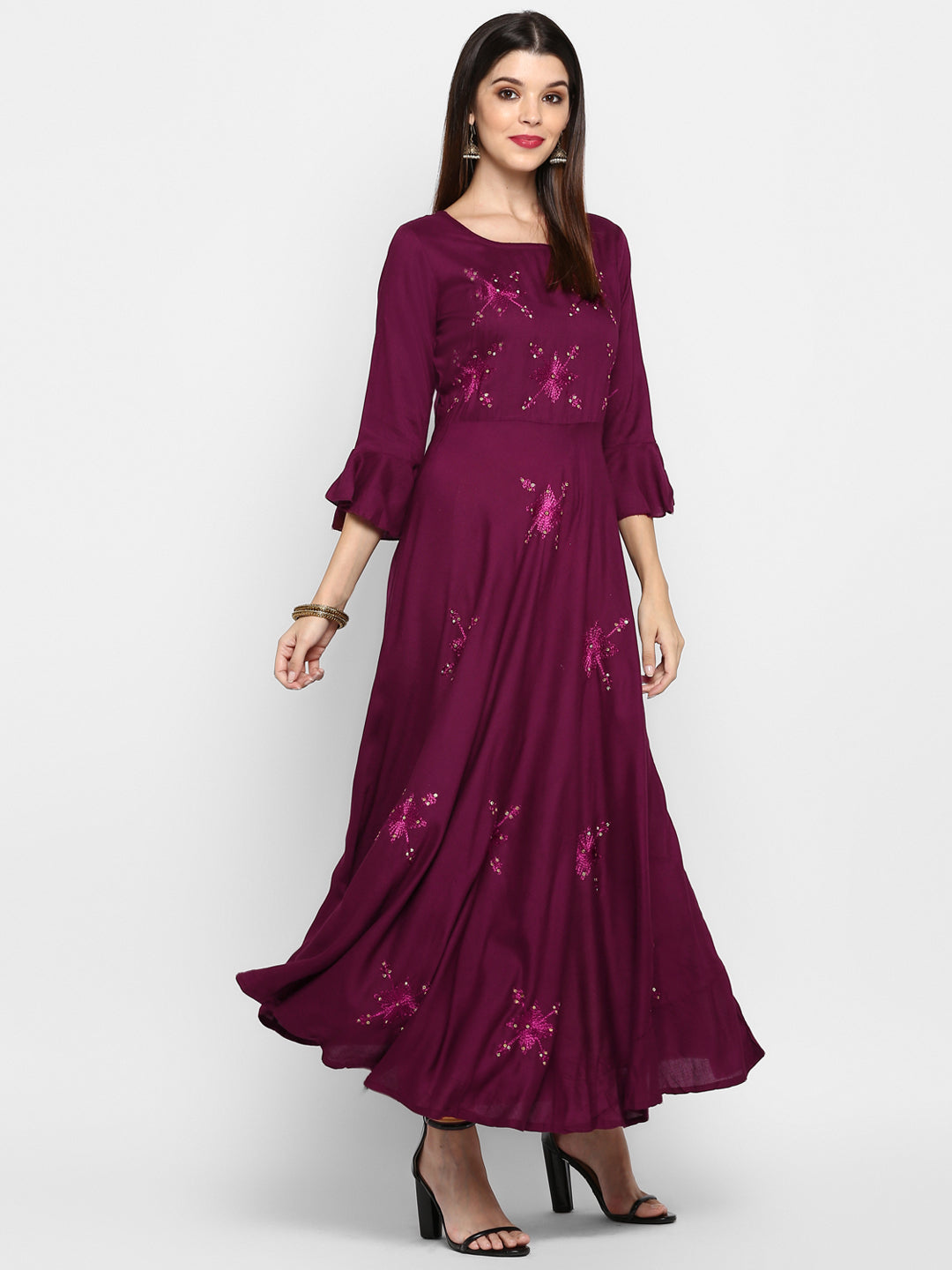 NOZ2TOZ Women Purple Rayon Kurta (1pc) 