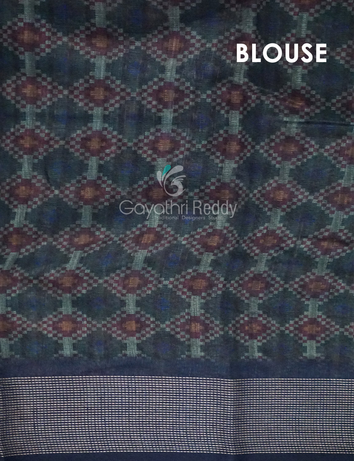 Dark Green and Navy Blue Geometrical Print Semi Chanderi Grab2Buy By Gayathri Reddy Designer Studio 